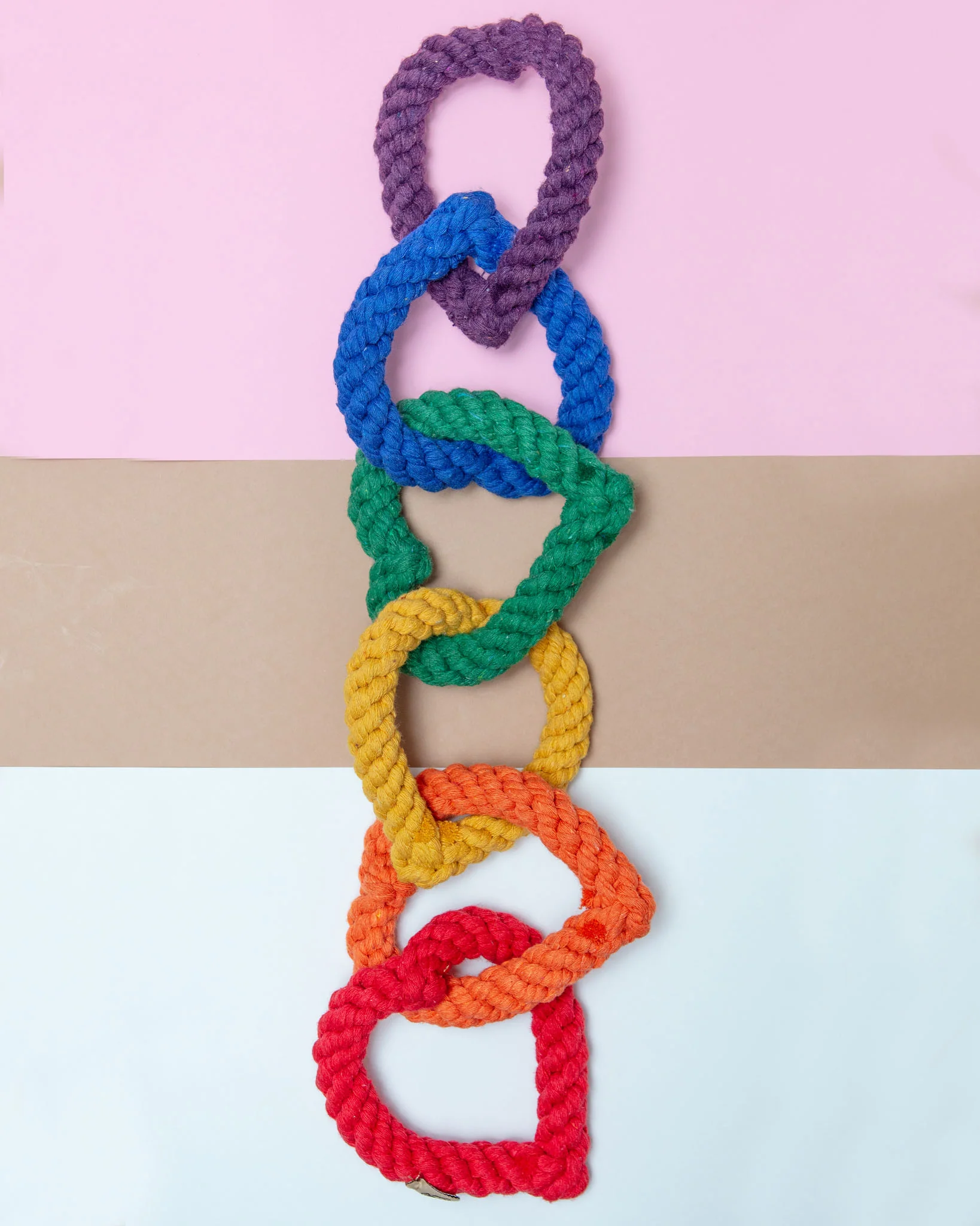 6 Chain Heart Rope Dog Toy in Rainbow