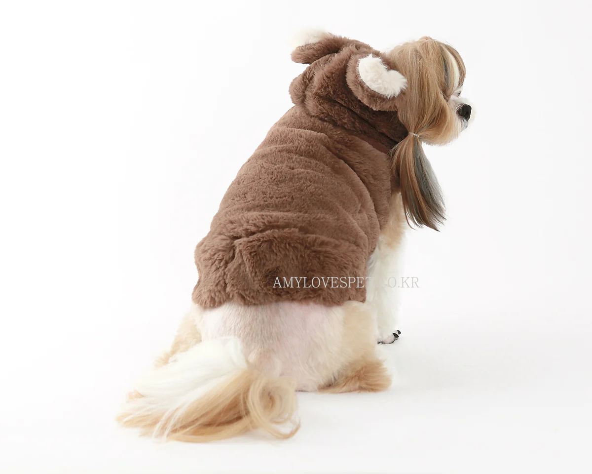 AMY LOVES PET | Furry Brown Bear Hoodie - Image 6
