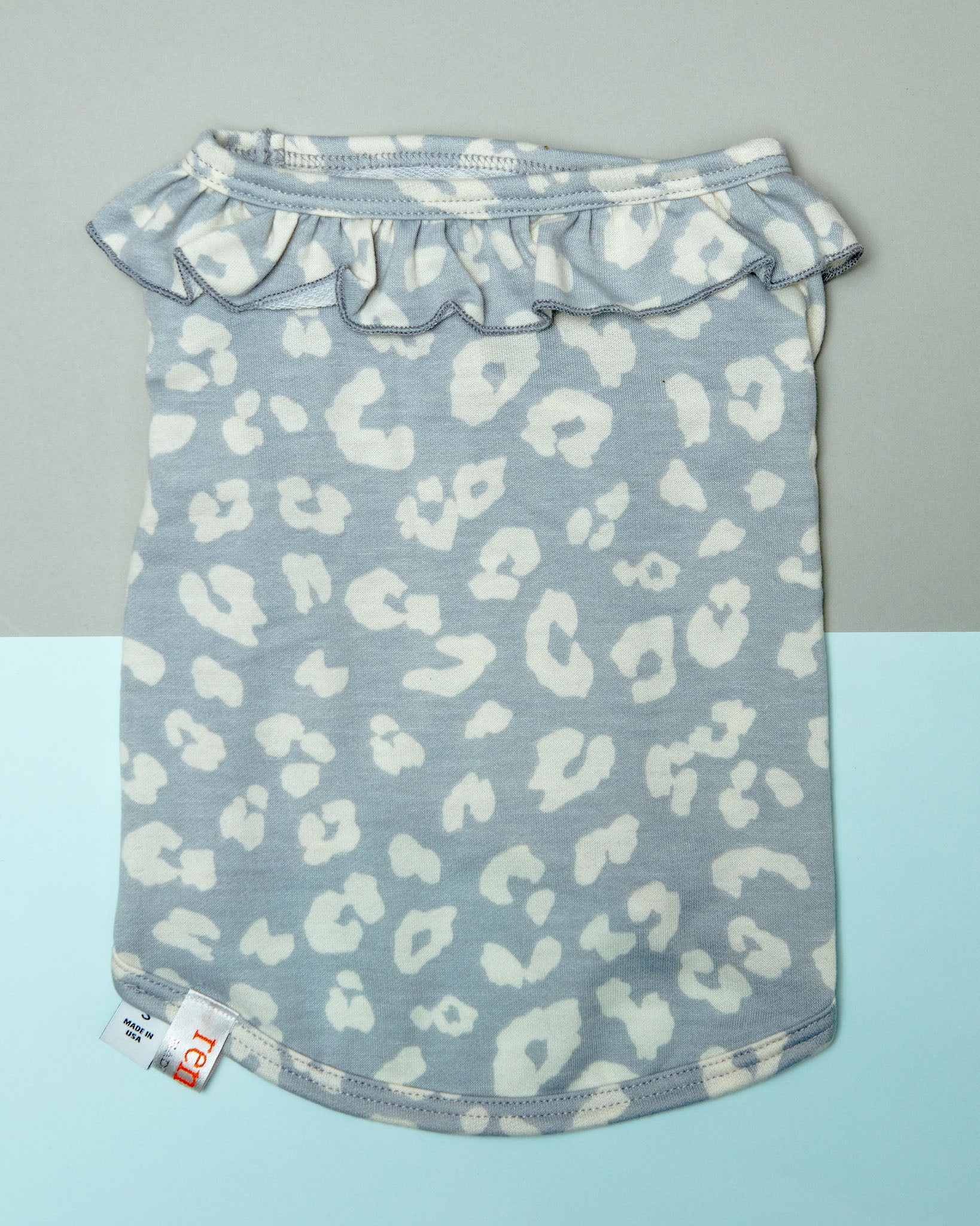 Animal Print Ruffle Neck Dog Top in Ivory and Grey (Made in the USA) (CLEARANCE) - Image 2
