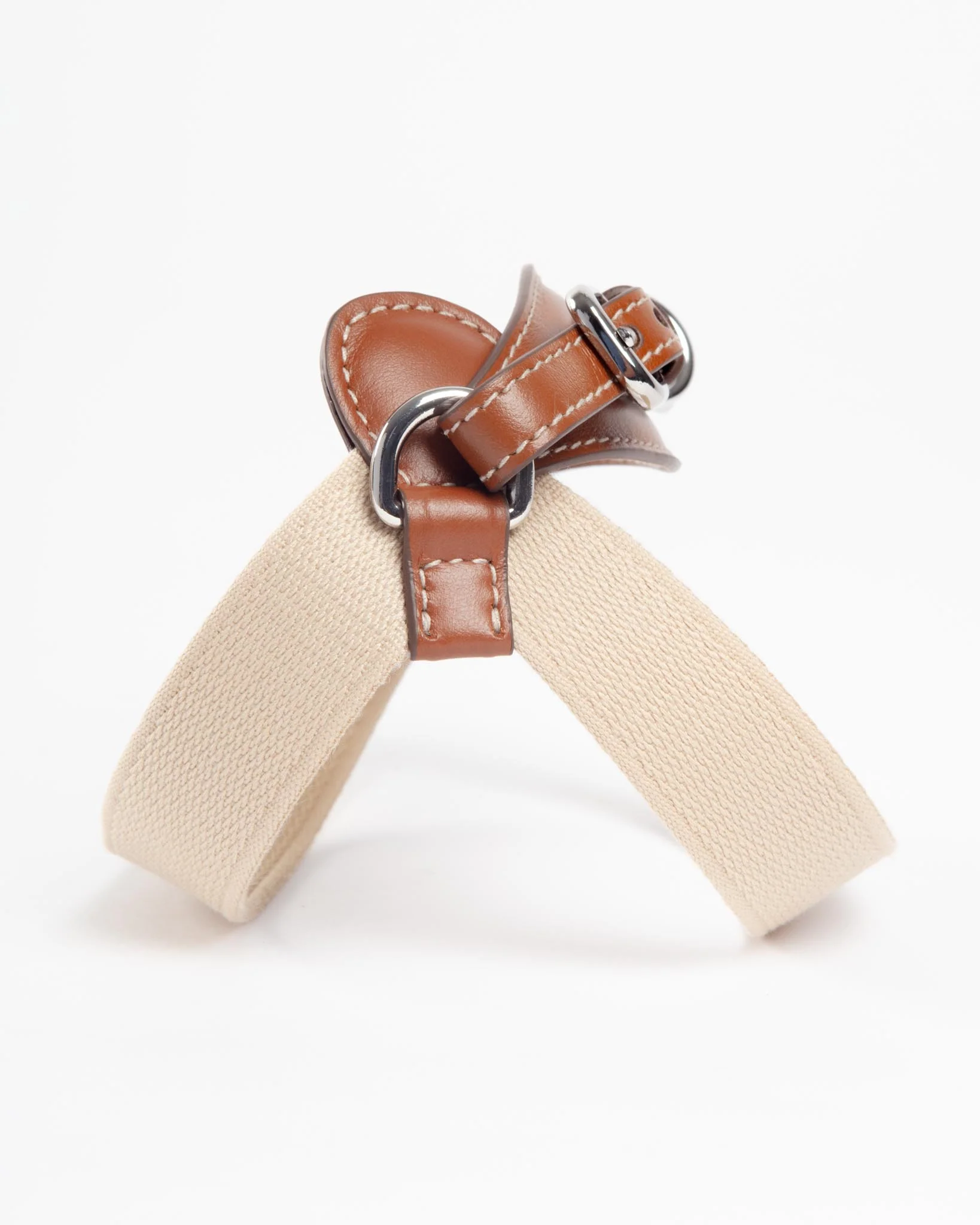 Aria Textile Dog Harness in Natural + Tobacco (Made in Italy) - Image 3
