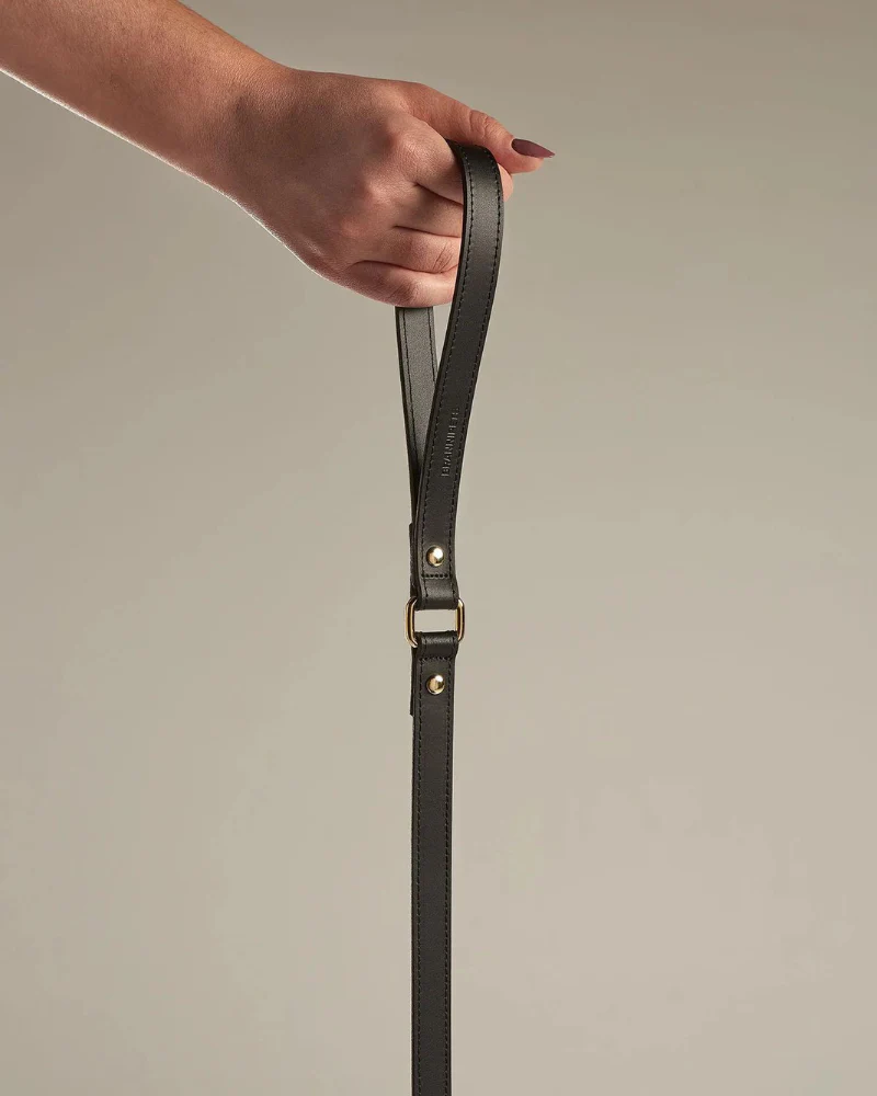 Black Nara Leather Dog Leash with Brass Hardware (Made in Italy) (FINAL SALE)