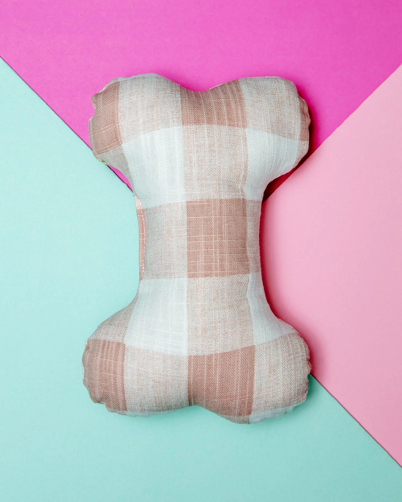 Blush Pink Gingham Dog Bone Squeaky Plush Toy (FINAL SALE)