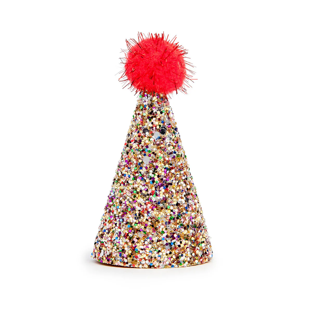 BUSTER'S PARTY SHOP | Confetti Glitter + Red Pom Pom Mini Party Hat - Image 2