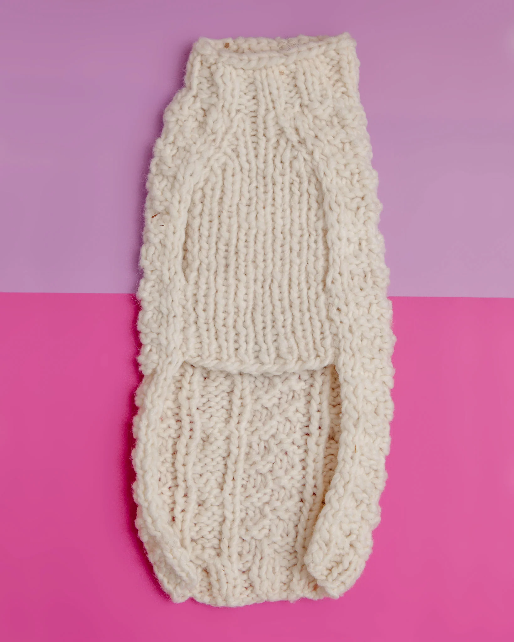Cable Knit Wool Dog Sweater in Natural - Image 3