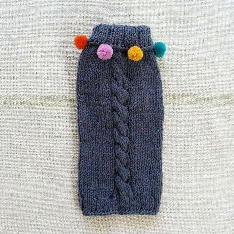 CASA LUNA | Cable Knit Pom-Pom Sweater in Charcoal Grey