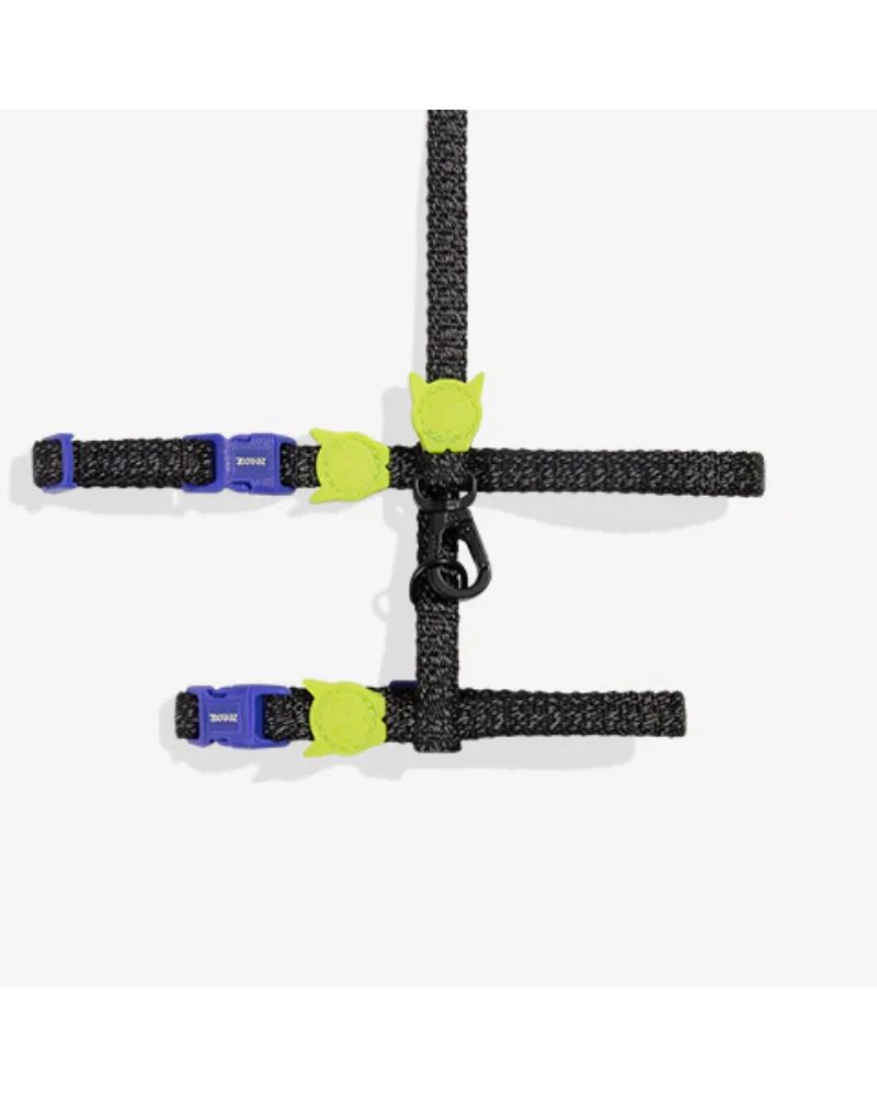 Cat Harness with Leash in Nox Black Reflective