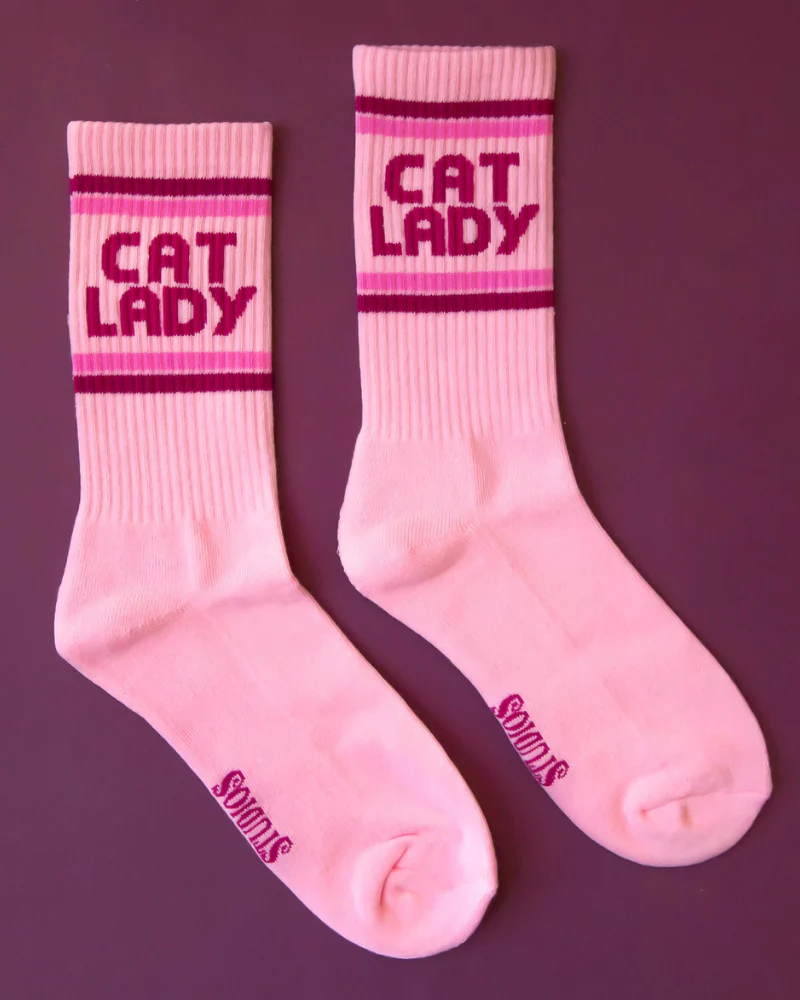 Cat Lady Striped Ribbed Crew Socks