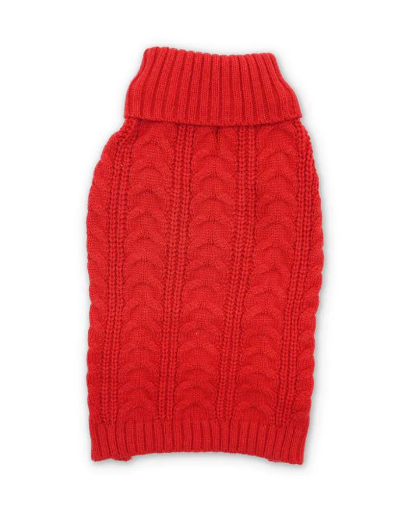 Classic Cable Dog Turtleneck Sweater in Red (FINAL SALE) - Image 3