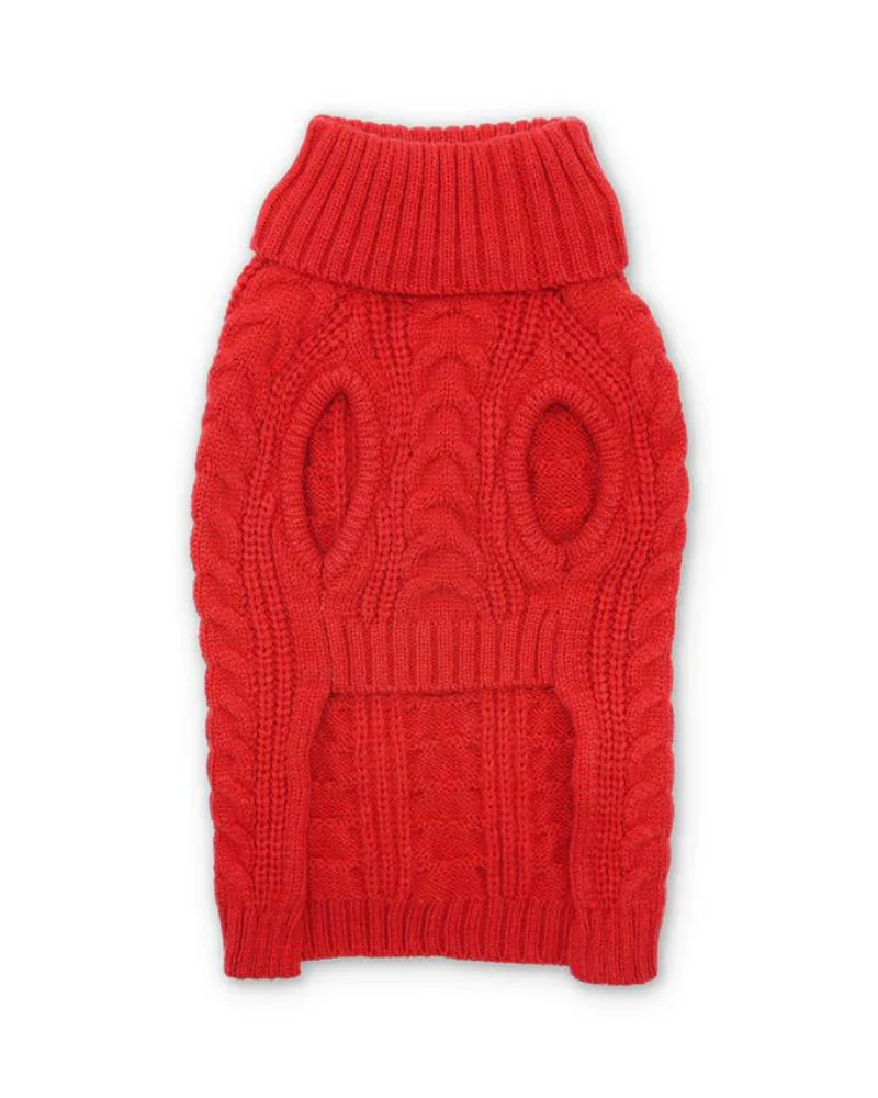 Classic Cable Dog Turtleneck Sweater in Red (FINAL SALE) - Image 4