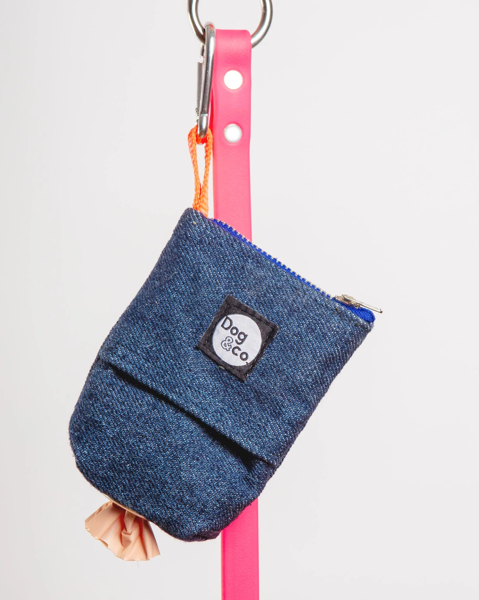 Good Girl Bag Treat + Poop Bag Holder in Denim + Neon (Made in NYC) - Image 2