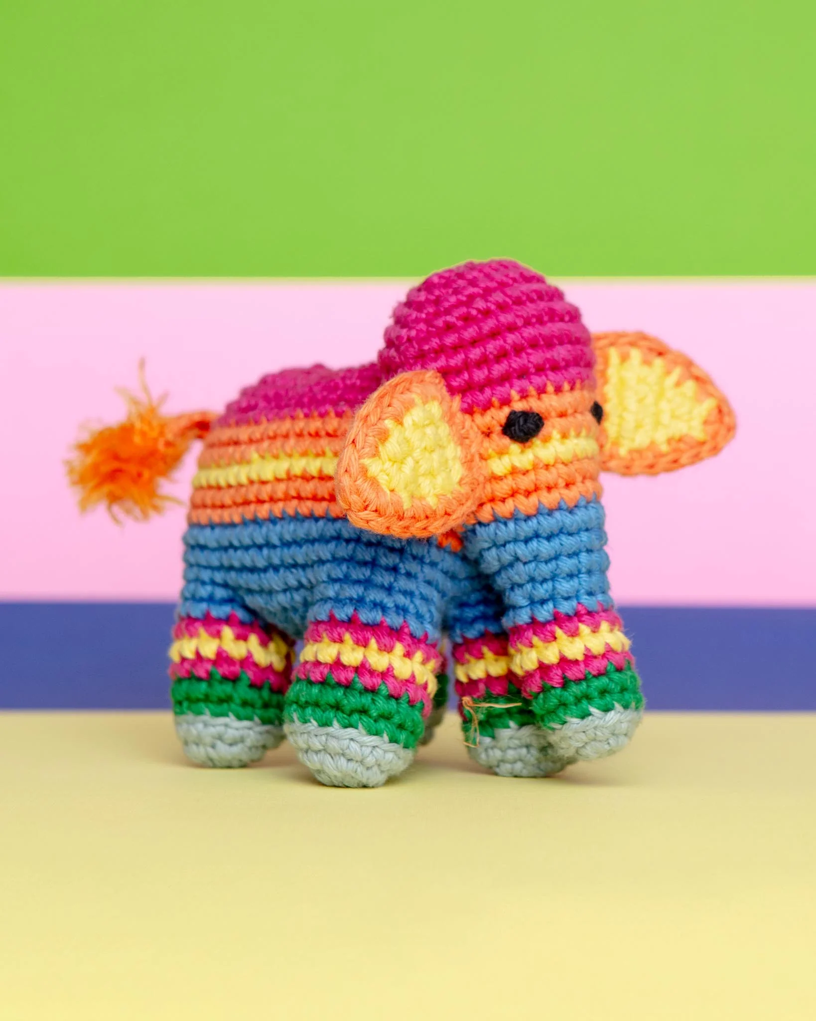 Cotton Crochet Striped Elephant Squeaky Toy for Dogs