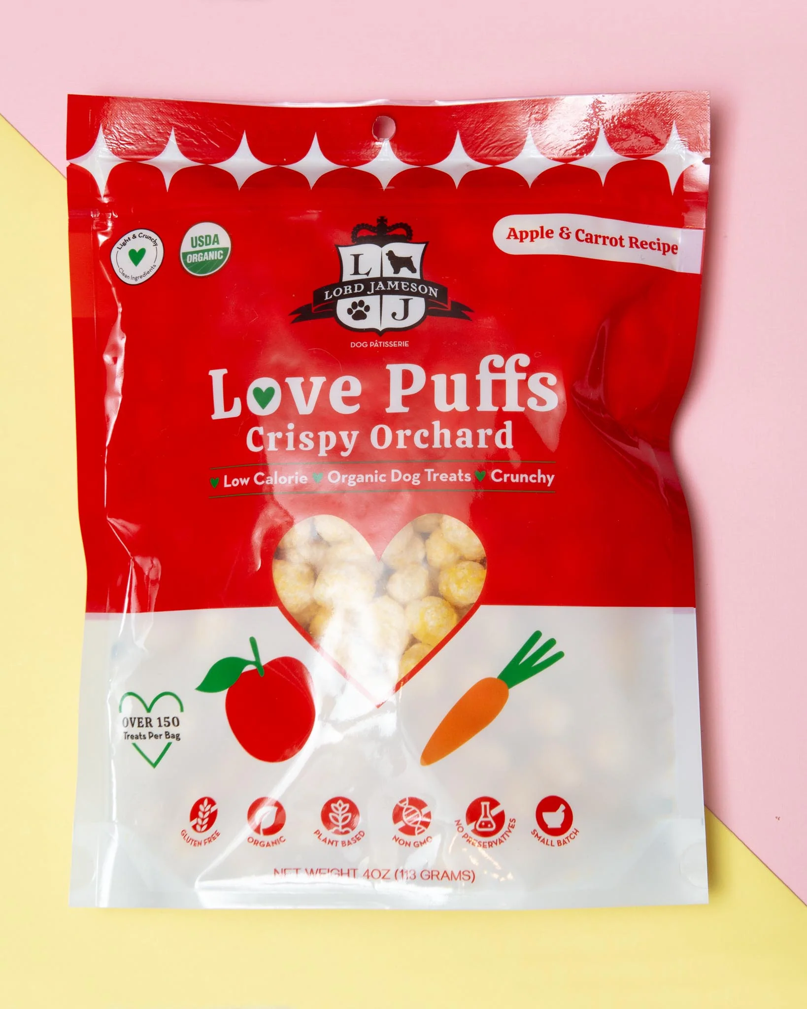 Crispy Orchard Love Puffs Apple & Carrot Organic Dog Treats