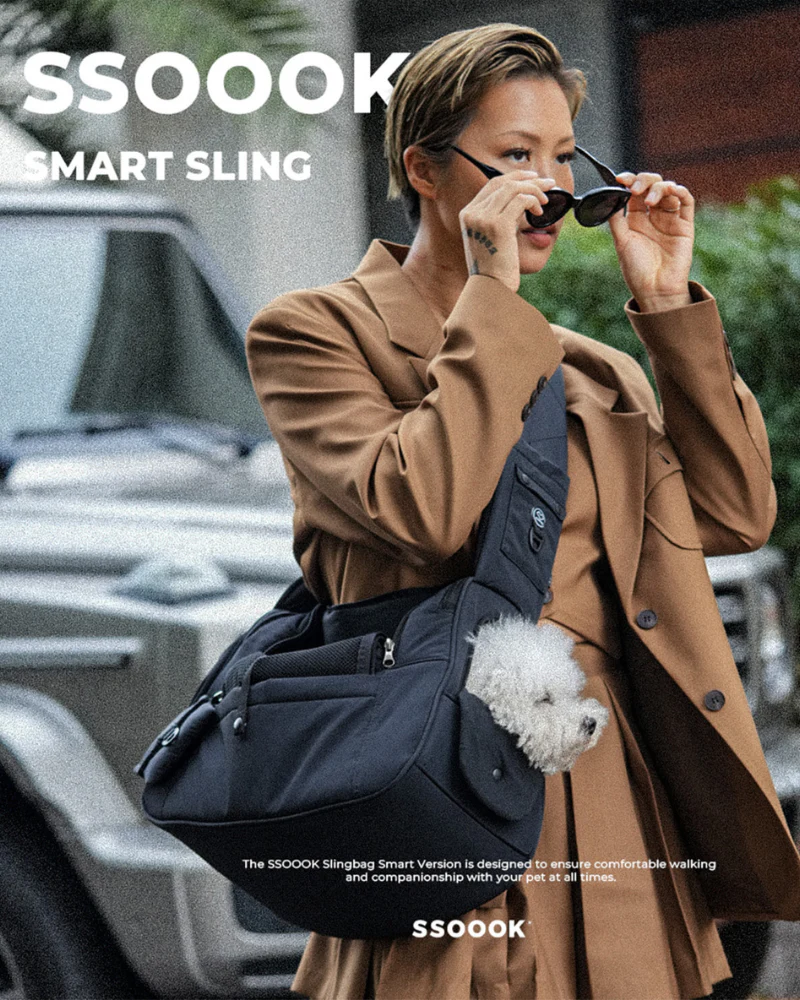 Crossbody SMART Sling Dog Carrier in Black or Beige - Image 2