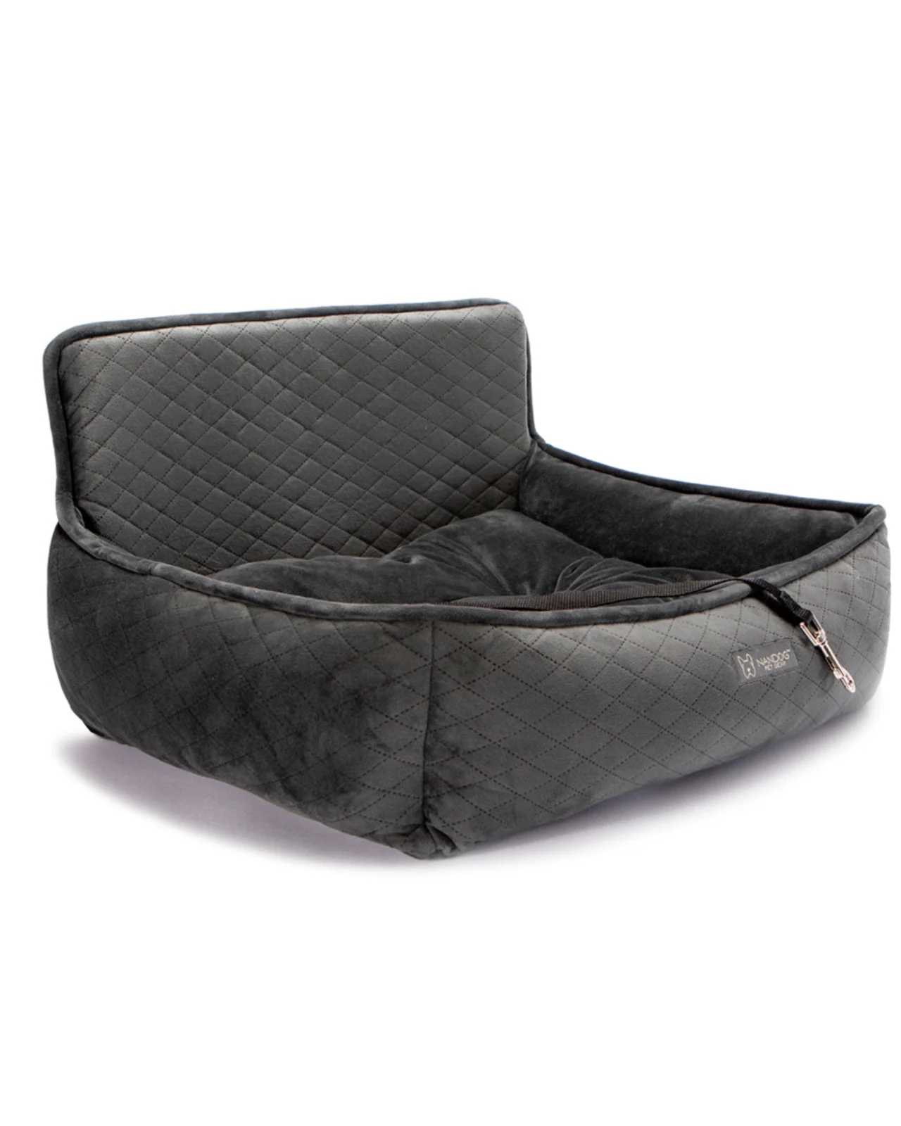 Dark Grey Quilted Dog Car Seat - Image 3