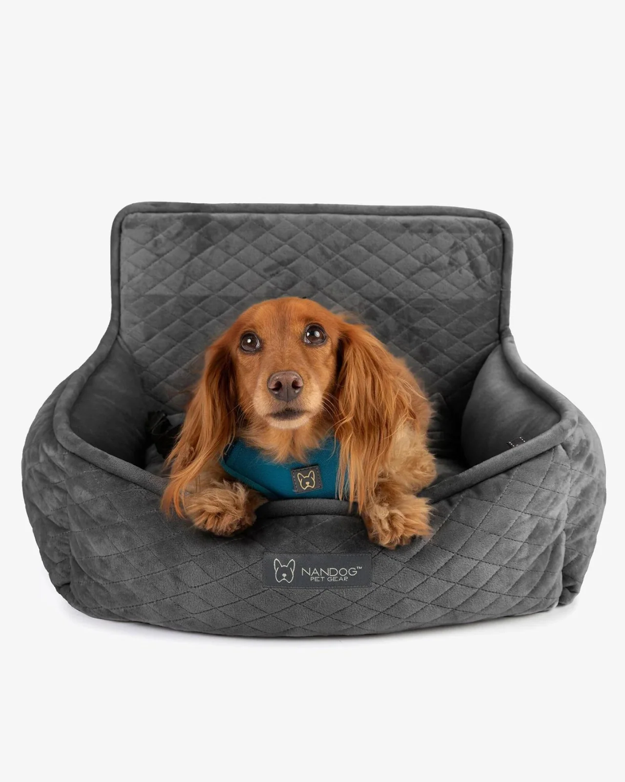 Dark Grey Quilted Dog Car Seat - Image 5