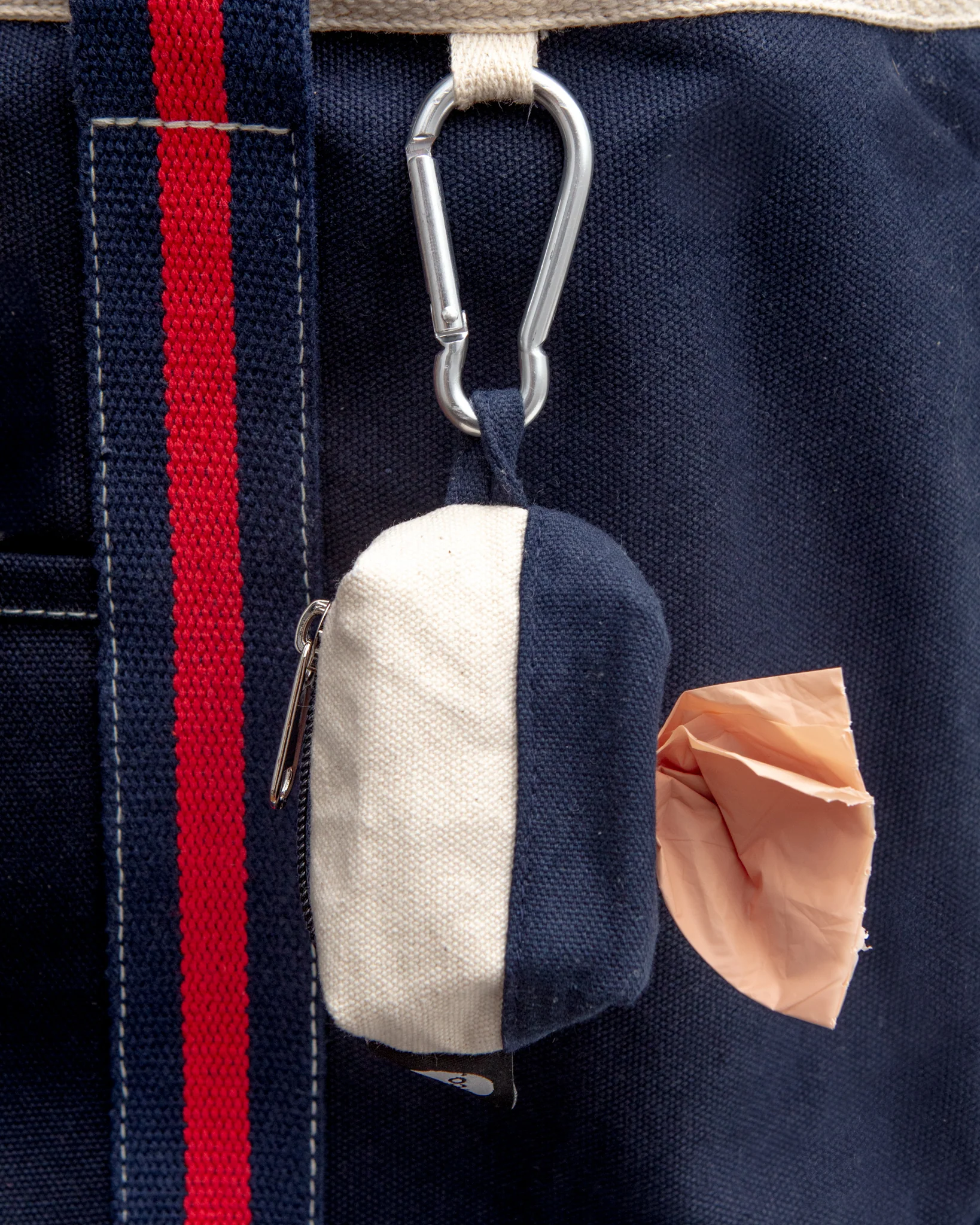 Canvas Clean-Up Poo Bag Roll Holder in Natural + Navy - Image 4