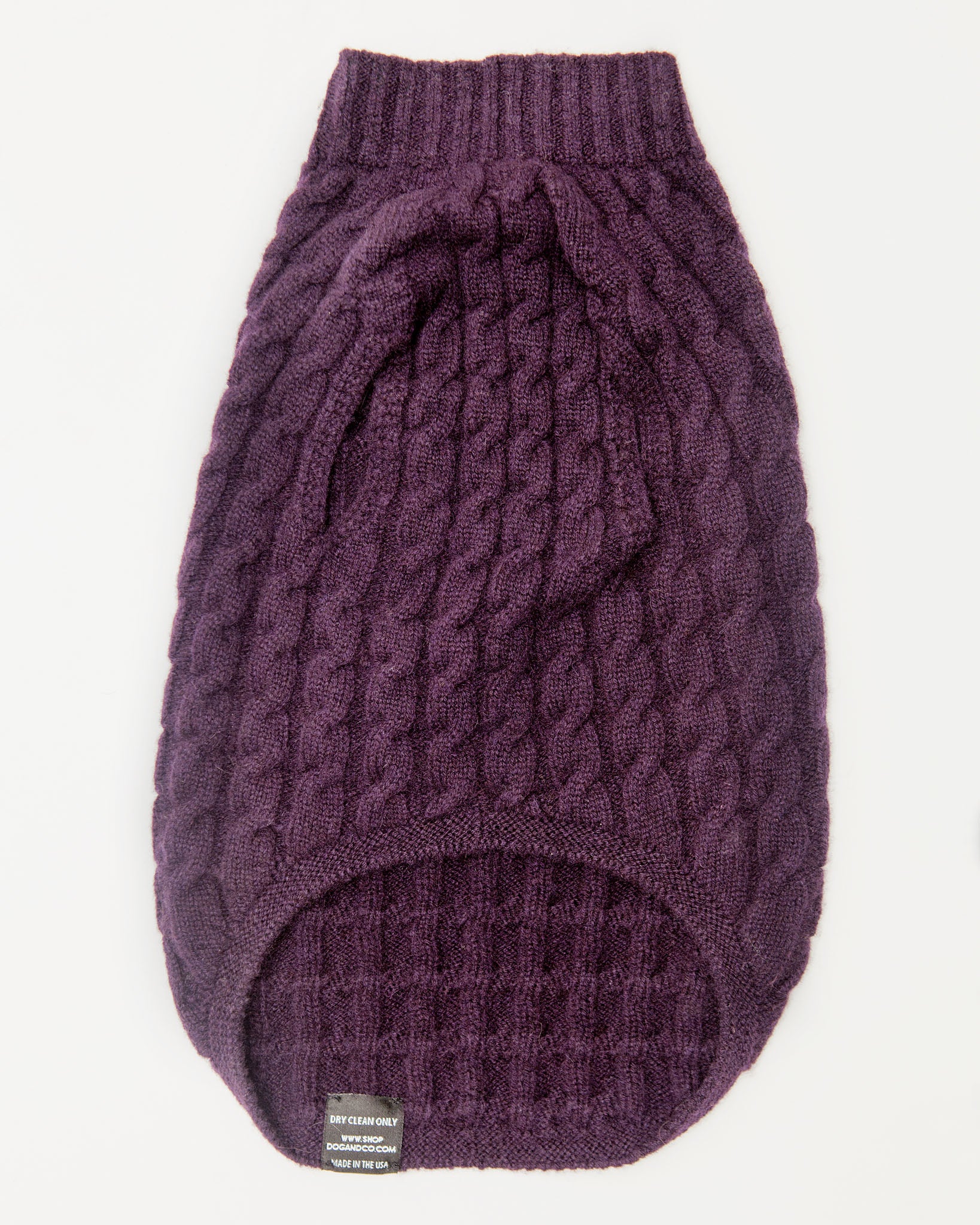 The Topo Cashmere Cable Knit Dog Sweater in Blackcurrant - Image 3
