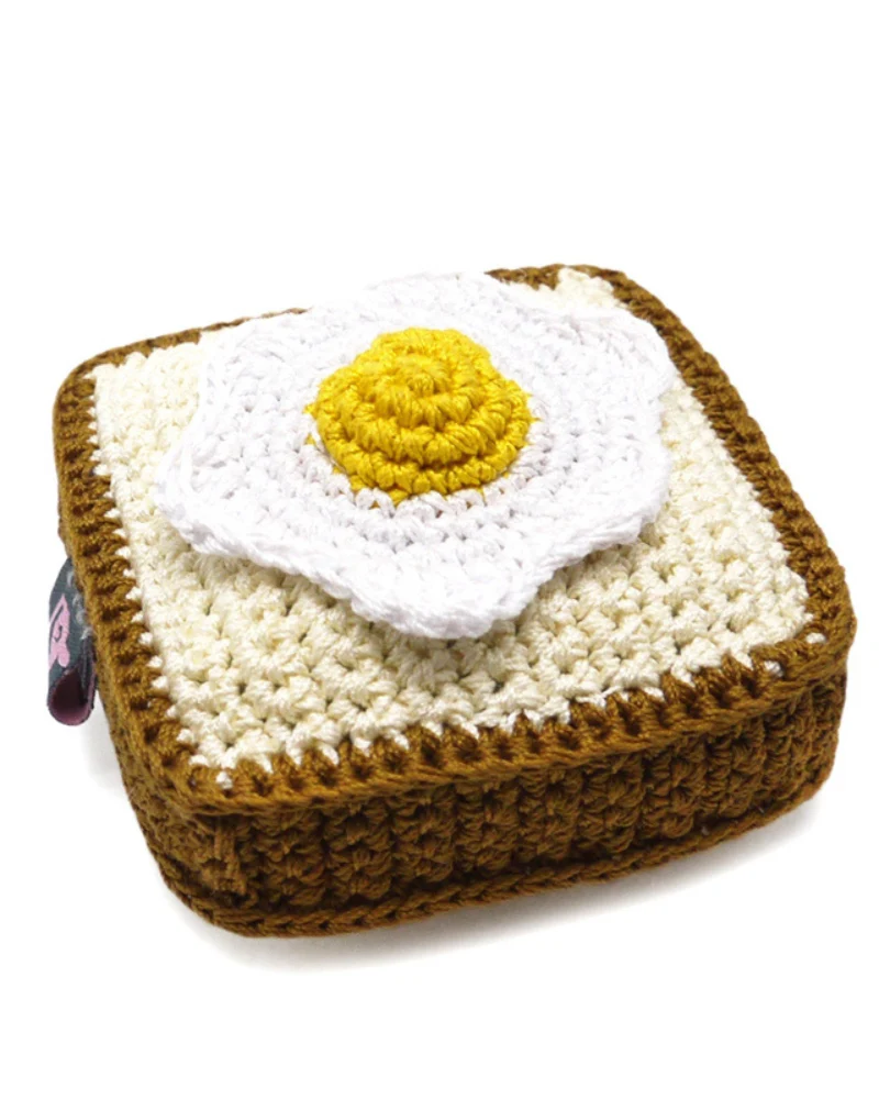 Toast w/ Sunny Side Up Eggs Squeaky Knit Dog Toy - Image 3