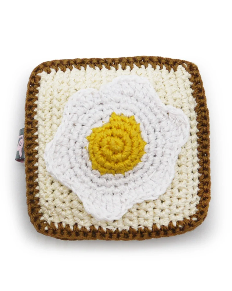 Toast w/ Sunny Side Up Eggs Squeaky Knit Dog Toy - Image 4