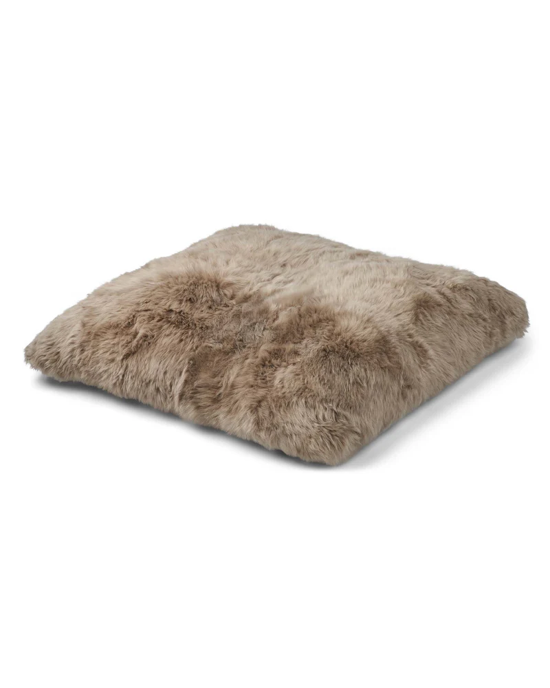 Double-Sided Longwool Sheepskin Cushion Dog Bed in Taupe (35" x 35") (FINAL SALE)