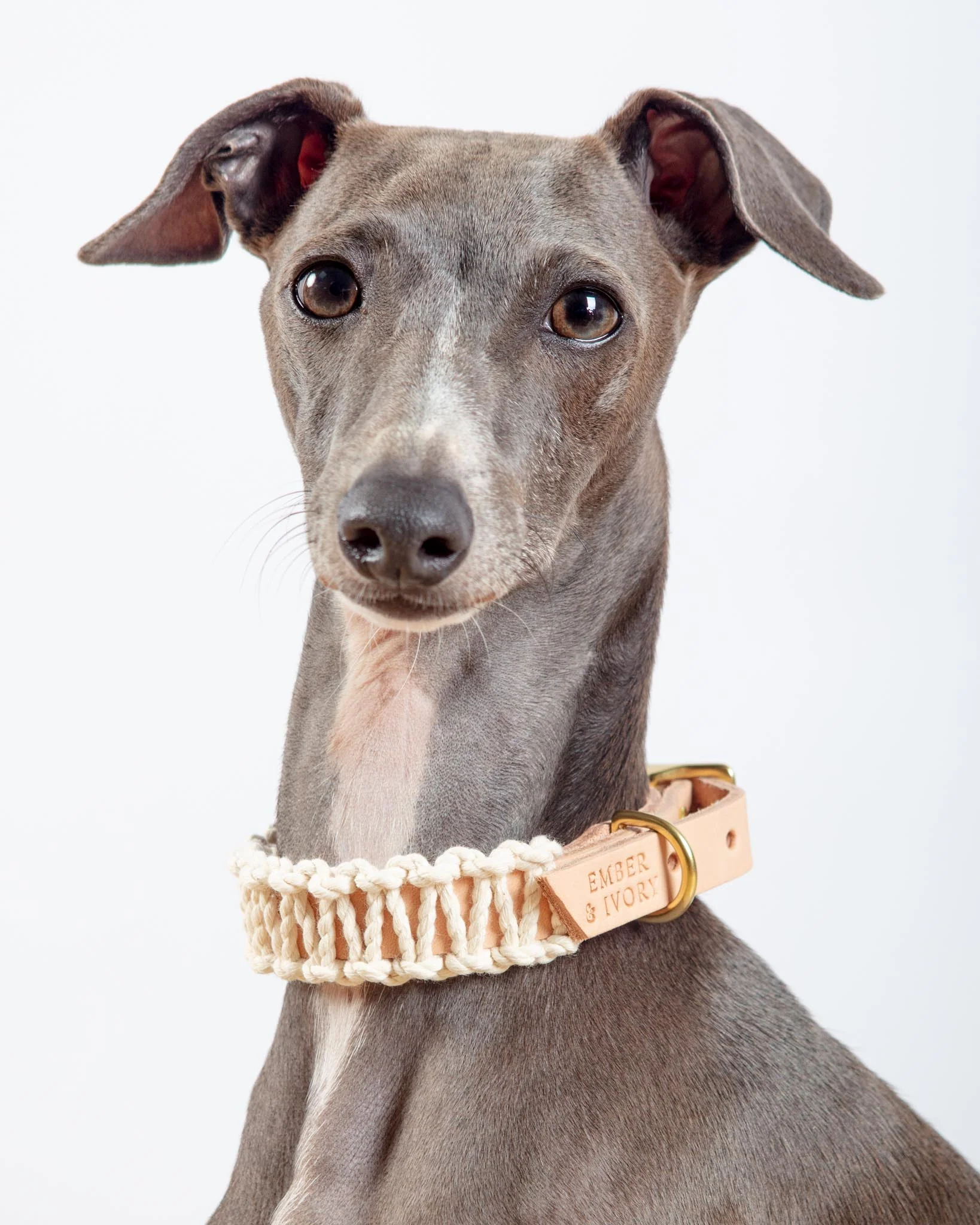 Macrame & Leather Dog Collar in Natural (Made in the USA) (CLEARANCE)