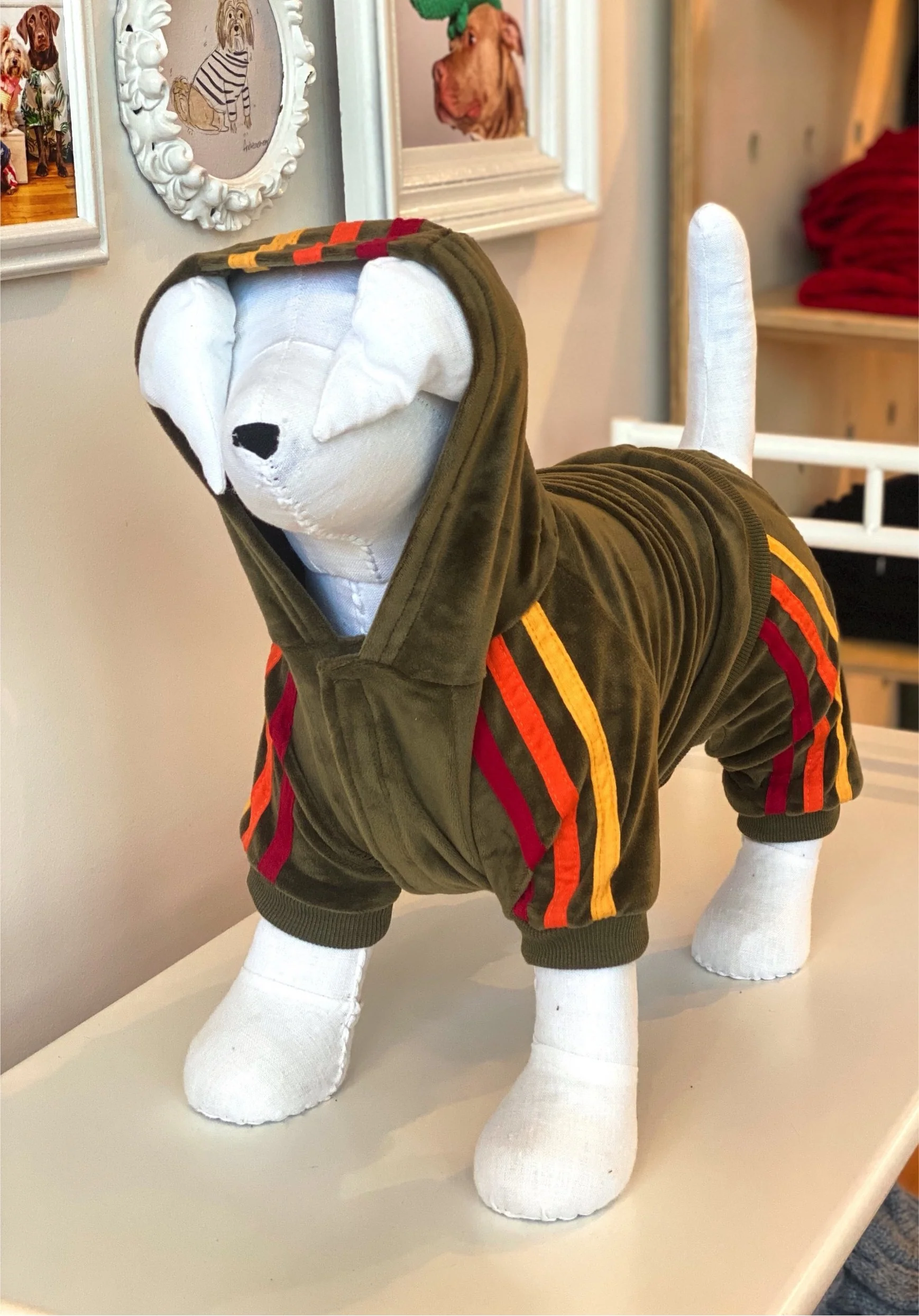 Velour Dog Jogger Onesie in Olive<br>((CLEARANCE))