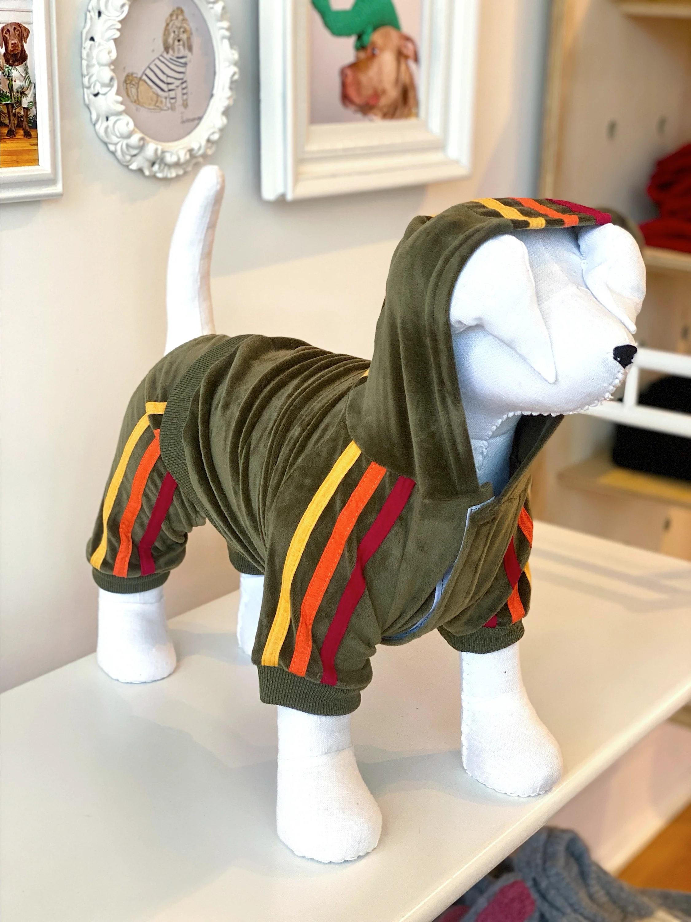 Velour Dog Jogger Onesie in Olive<br>((CLEARANCE)) - Image 3