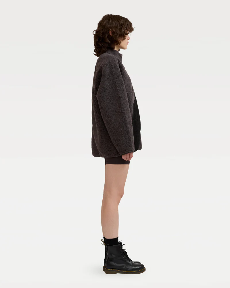 Fleece Pullover with Built-In Kangaroo Pouch Carrier in Black & Grey - Image 5