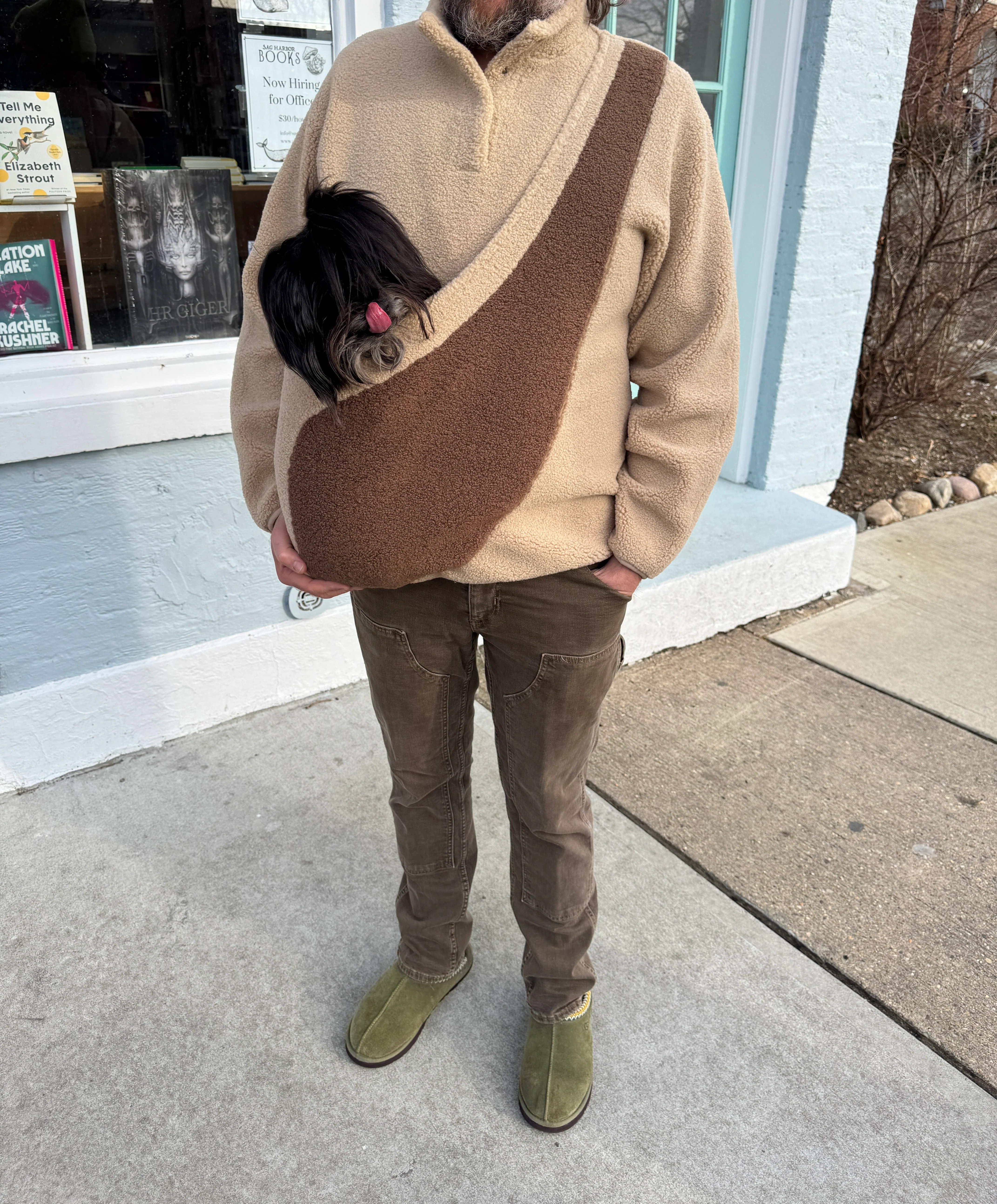 Fleece Pullover with Built-In Pet Pouch Carrier in Classic Tan - Image 17
