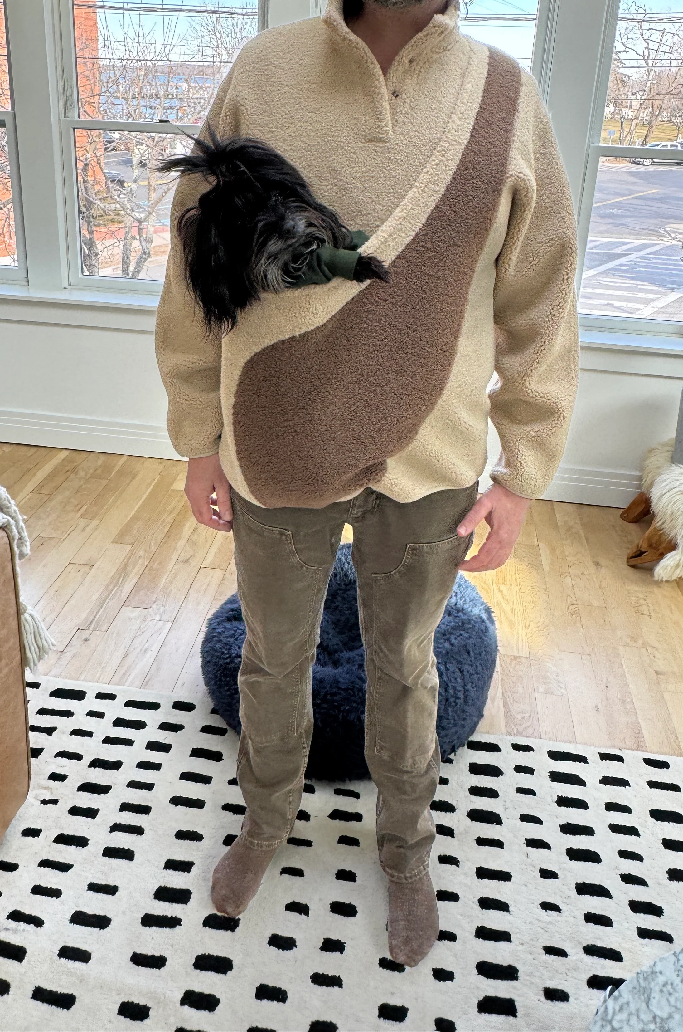 Fleece Pullover with Built-In Pet Pouch Carrier in Classic Tan - Image 3