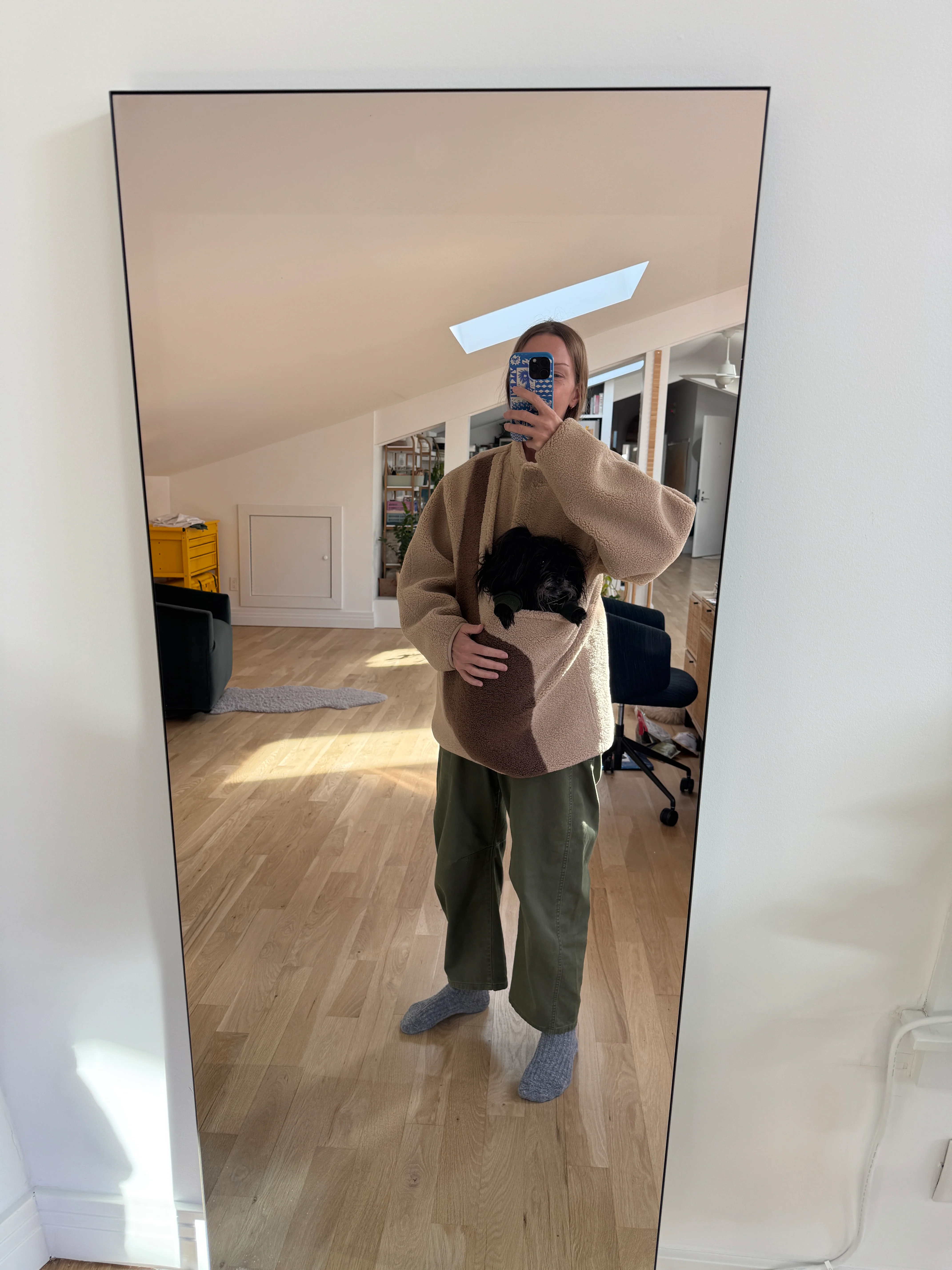 Fleece Pullover with Built-In Pet Pouch Carrier in Classic Tan - Image 4