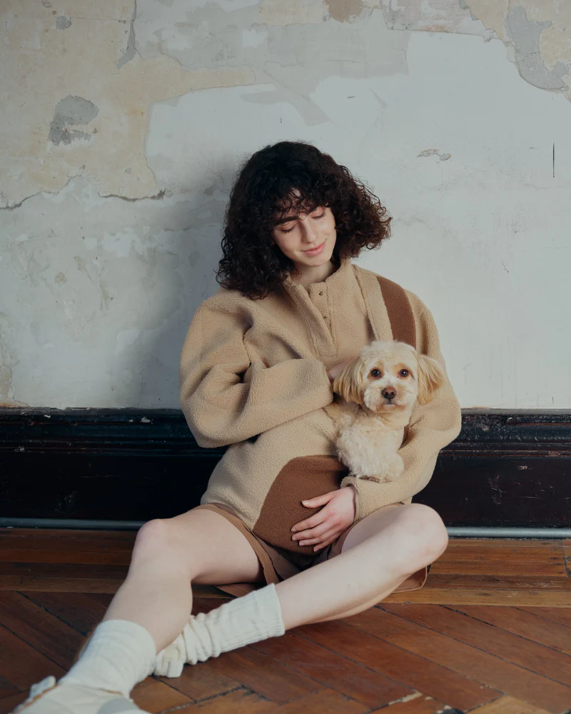 Fleece Pullover with Built-In Pet Pouch Carrier in Classic Tan - Image 6