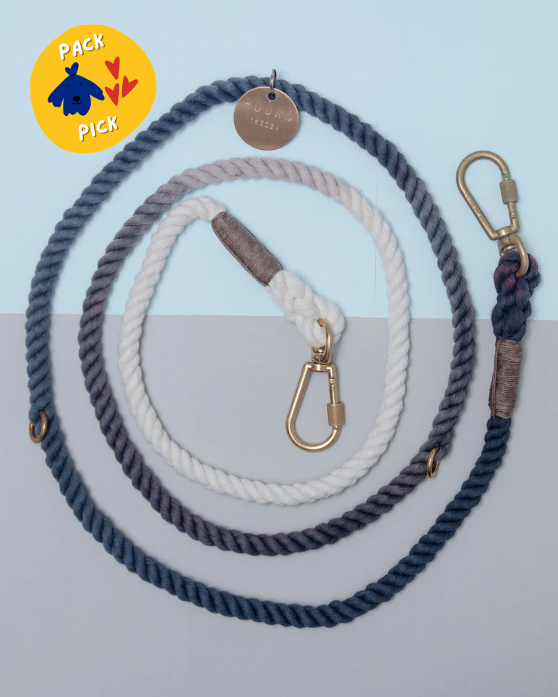 Adjustable Rope Dog Lead in Grey Ombré (Made in the USA)