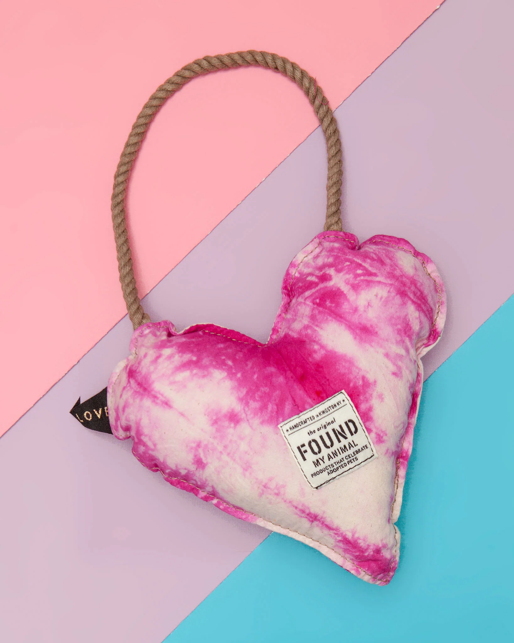 Batik Cotton Heart Dog Toy in Hot Pink (Made in the USA)