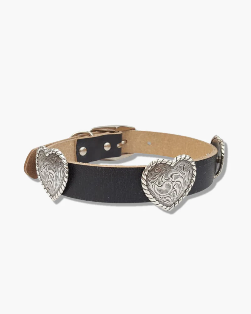 Genuine Distressed Leather Dog Collar with Heart Conchos - Image 5