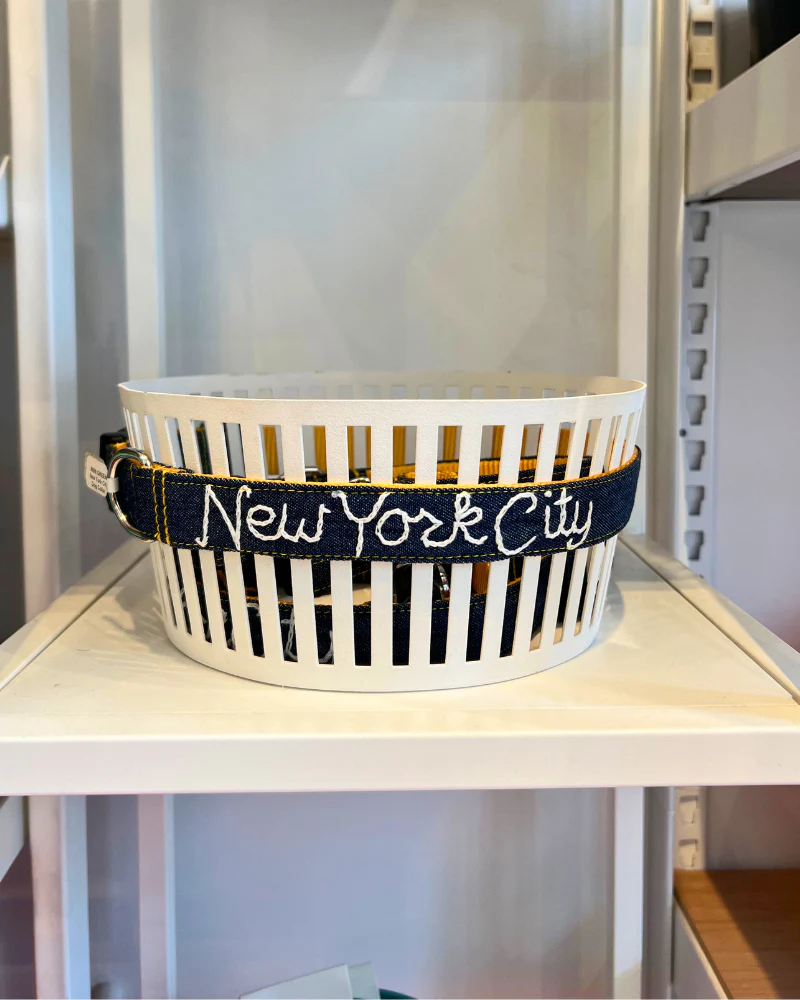 Hand Embroidered "New York City" Dog Collar in Dark Denim (Made in the USA) - Image 5