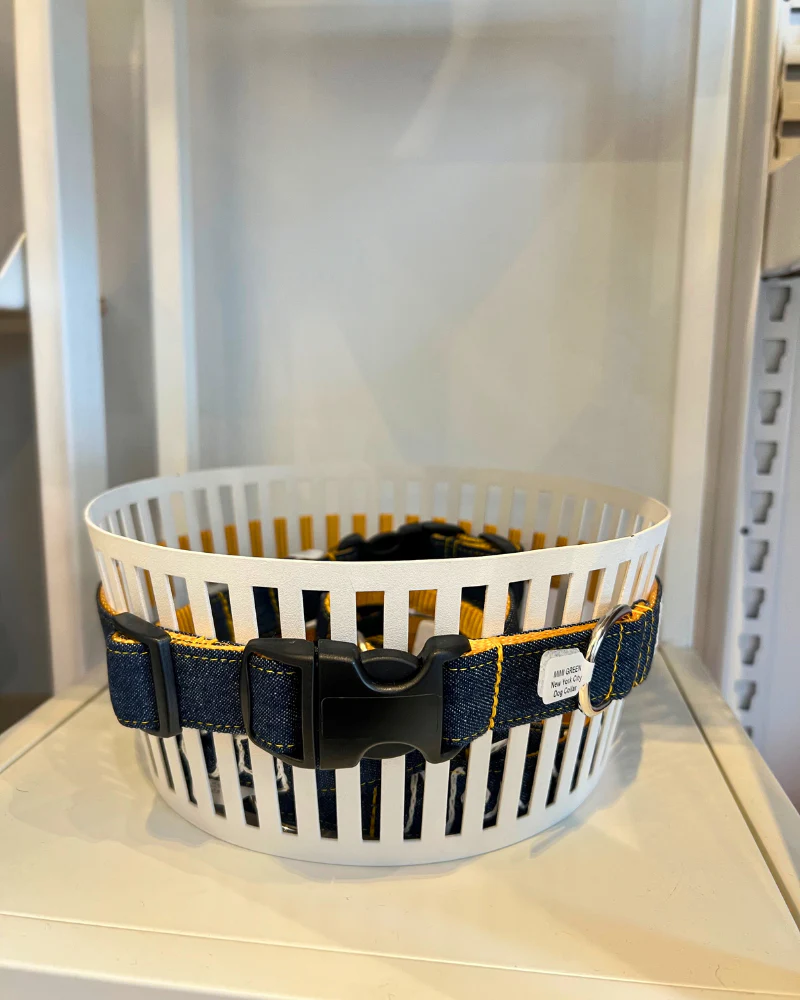 Hand Embroidered "New York City" Dog Collar in Dark Denim (Made in the USA) - Image 6