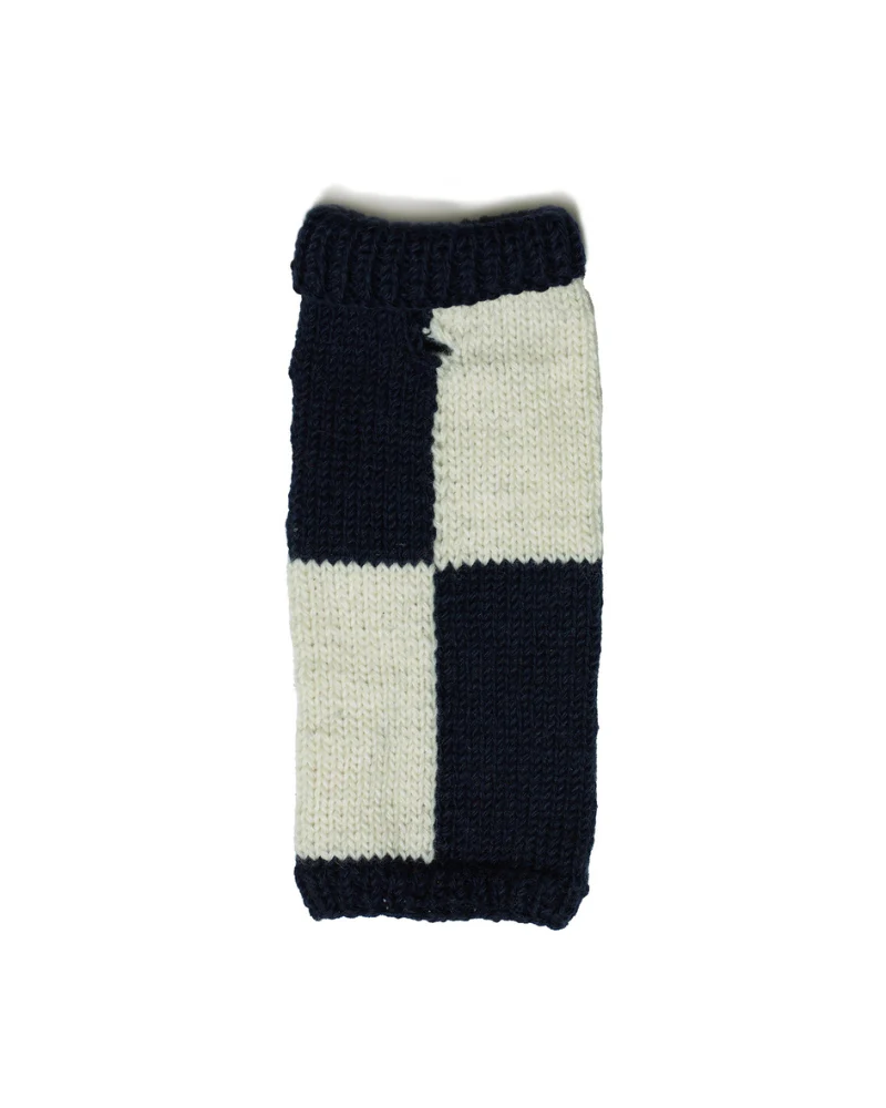 Hand Knit Checkered Wool Dog Sweater (Navy & White) (FINAL SALE) - Image 3