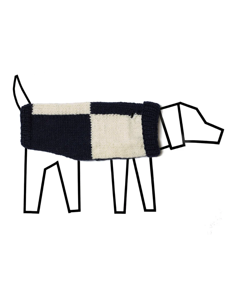 Hand Knit Checkered Wool Dog Sweater (Navy & White) (FINAL SALE) - Image 4