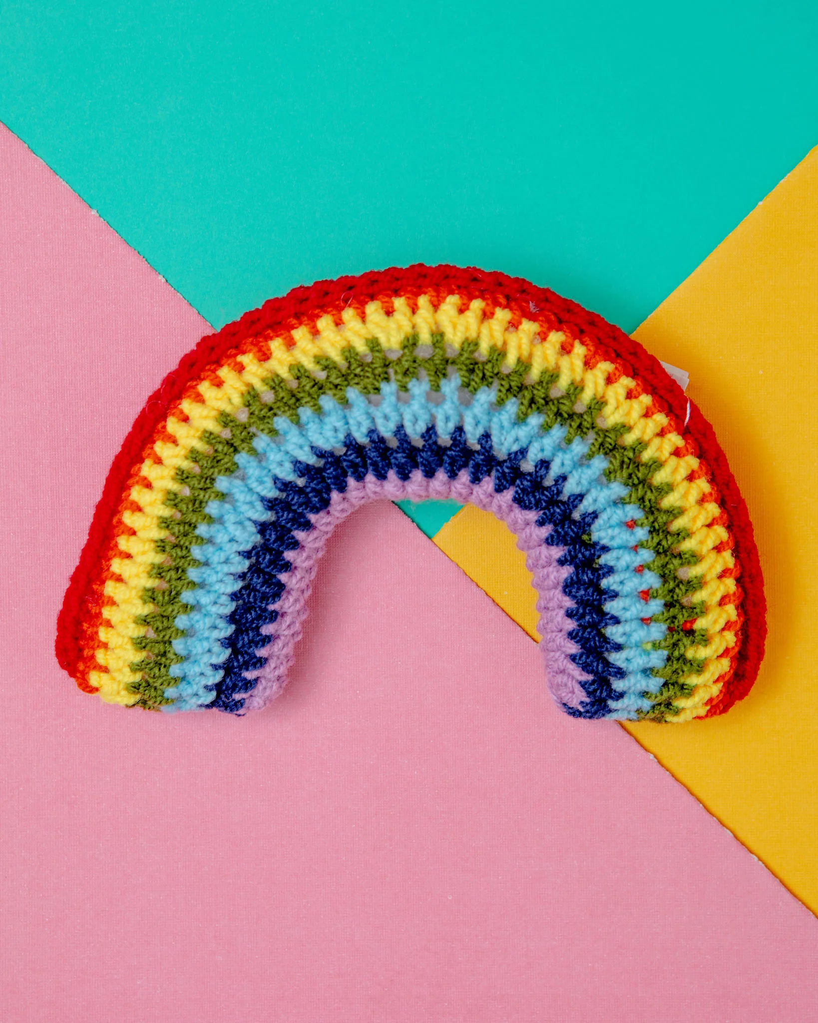 Hand-Knit Rainbow Squeaky Dog Toy