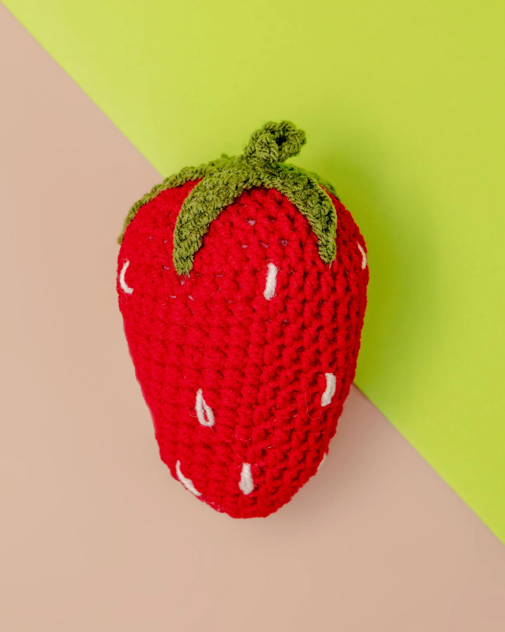 Hand-Knit Strawberry Squeaky Dog Toy
