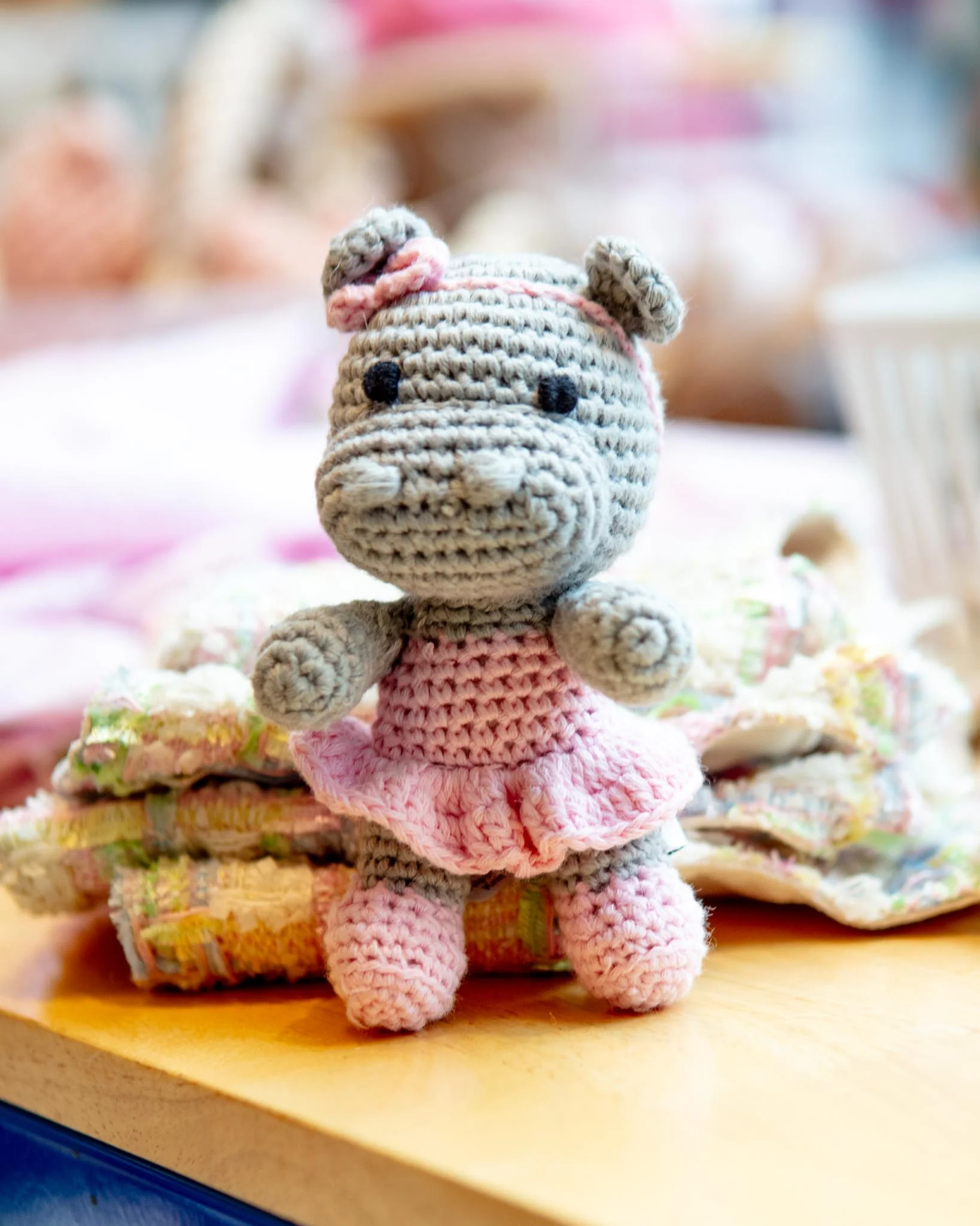Hannah the Hippo Squeaky Knit Dog Toy
