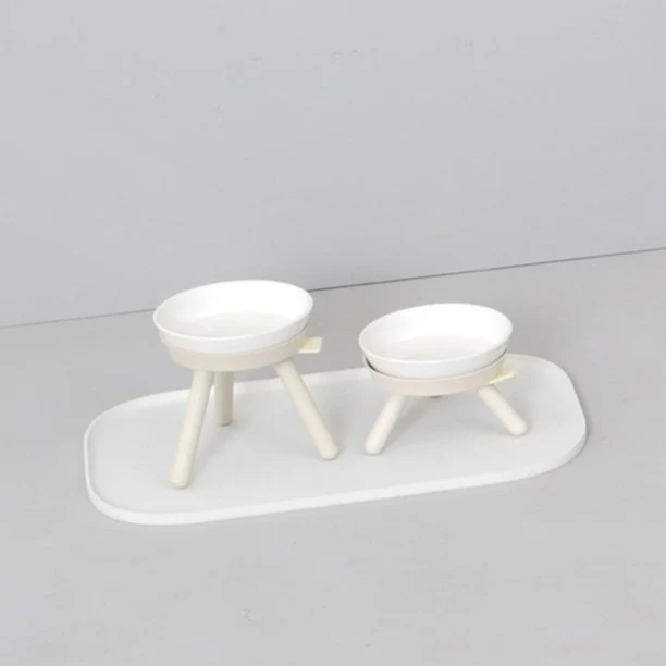 Elevated Oreo Ceramic Dog Bowl + Stand in White (Tall) - Image 5