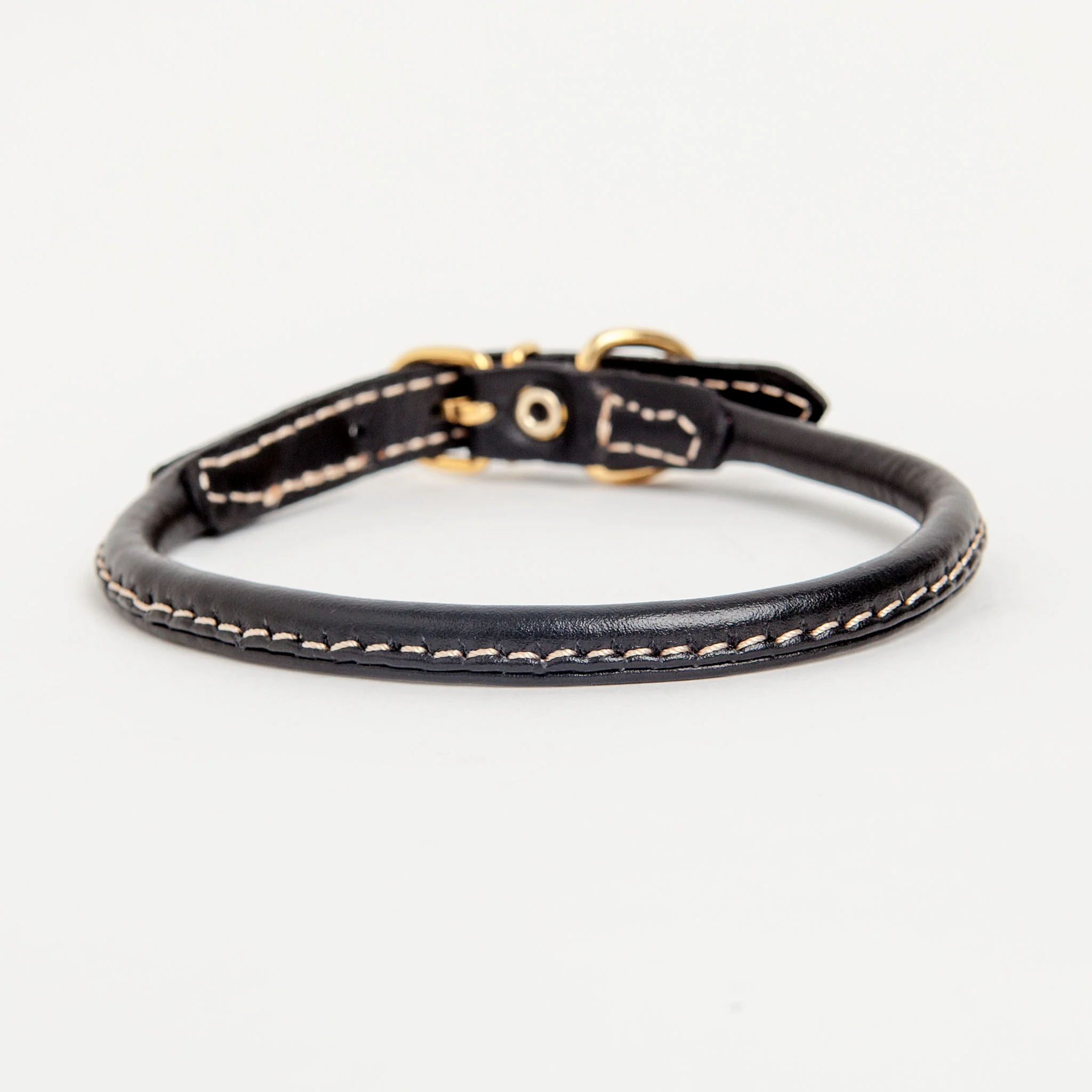 Italian Rolled Leather Dog Collar in Black - Image 3