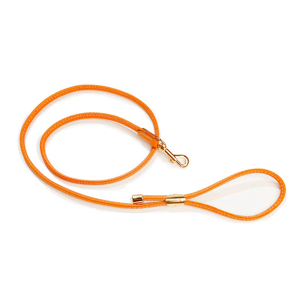 Italian Leather Dog Leash in Orange - Image 2