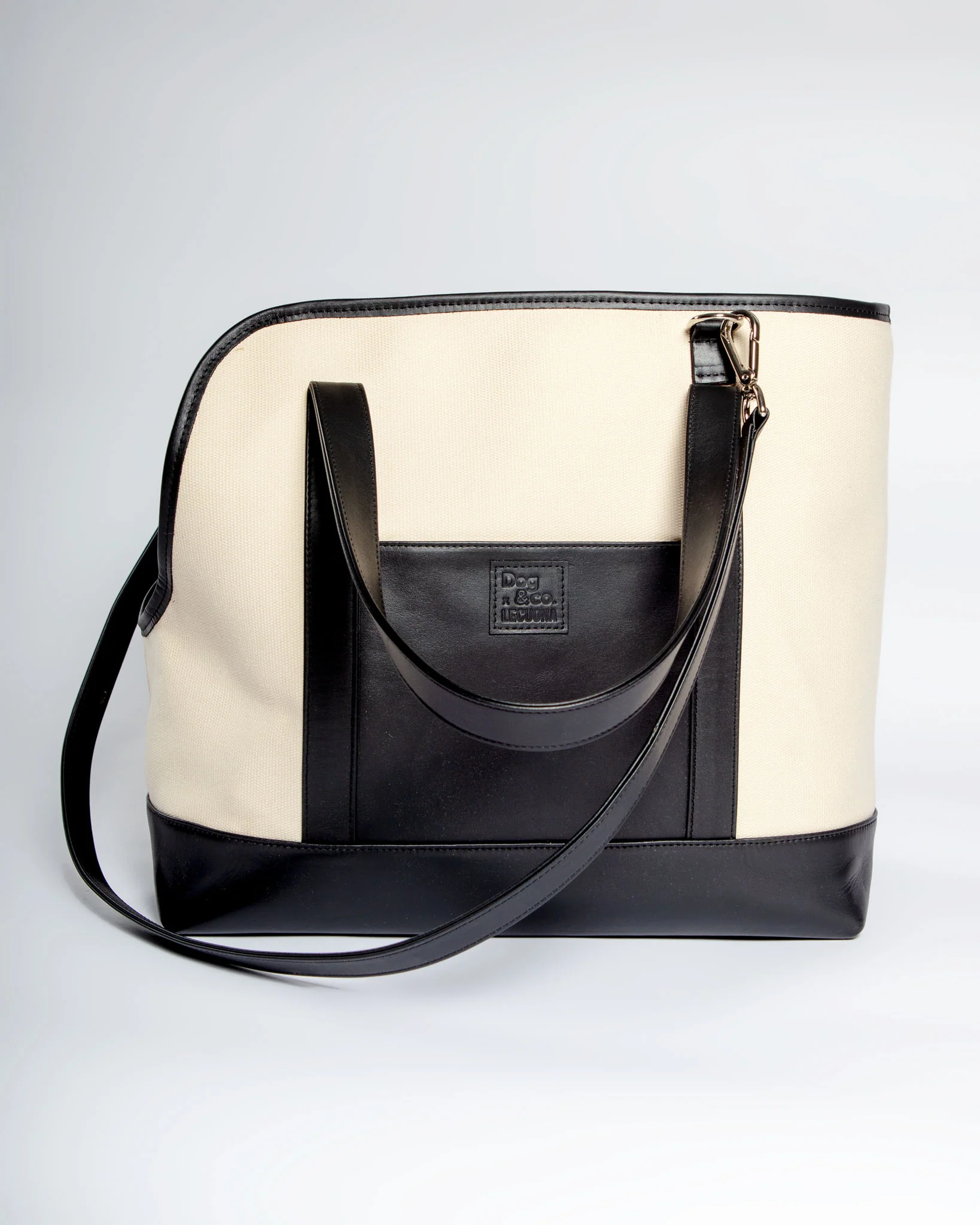Black Leather & Natural Canvas Luxe Dog Carrier (Made in Mexico)(Dog & Co. Exclusive) (FINAL SALE) - Image 2
