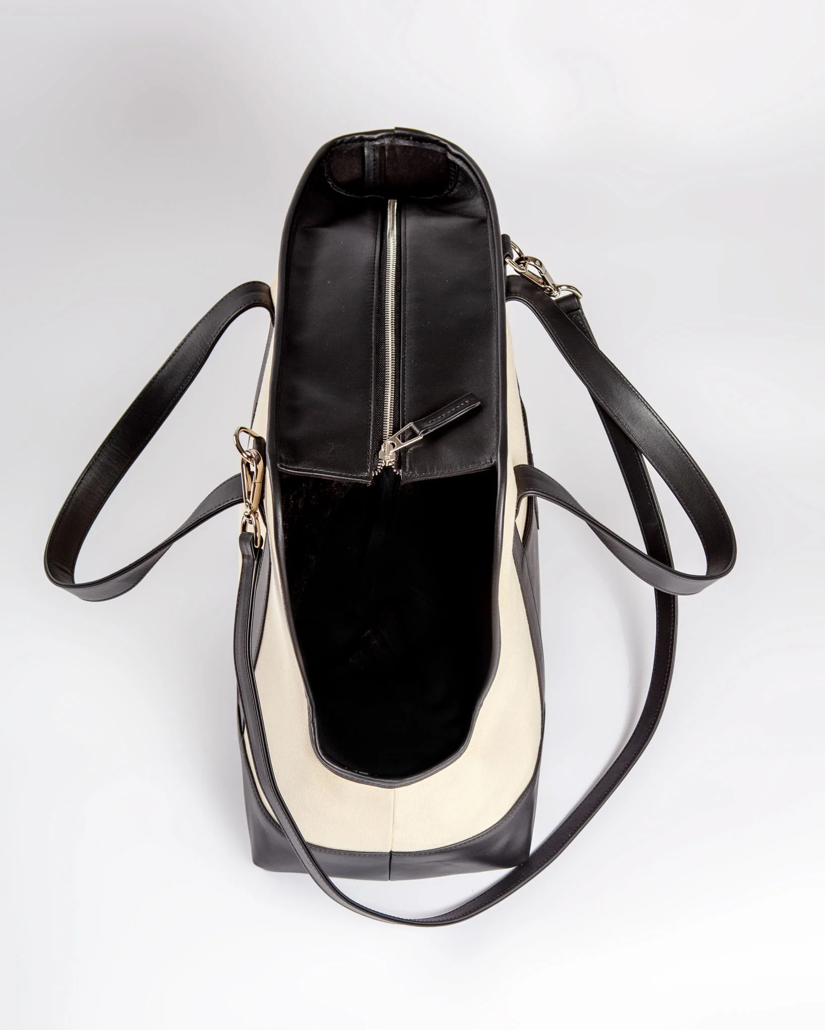 Black Leather & Natural Canvas Luxe Dog Carrier (Made in Mexico)(Dog & Co. Exclusive) (FINAL SALE) - Image 8