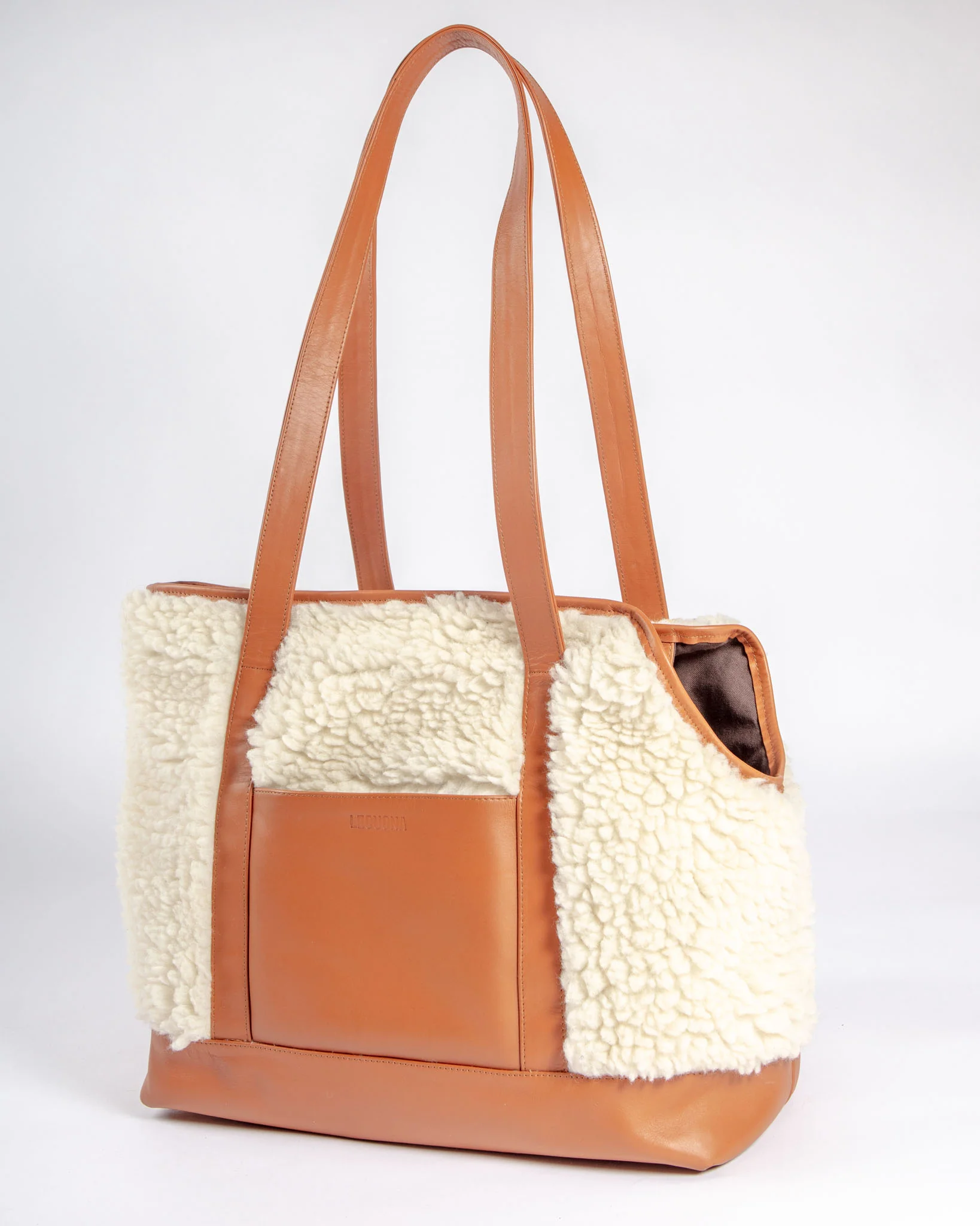 Tan Leather & Cream Shearling Luxe Dog Carrier (Dog & Co. Exclusive) (CLEARANCE) - Image 7