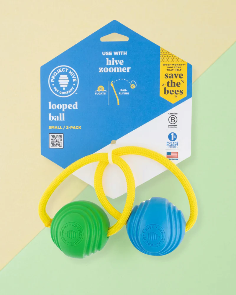 Looped Balls Tug & Fetch Rubber Dog Toys in Green & Blue (Made in the USA) - Image 2