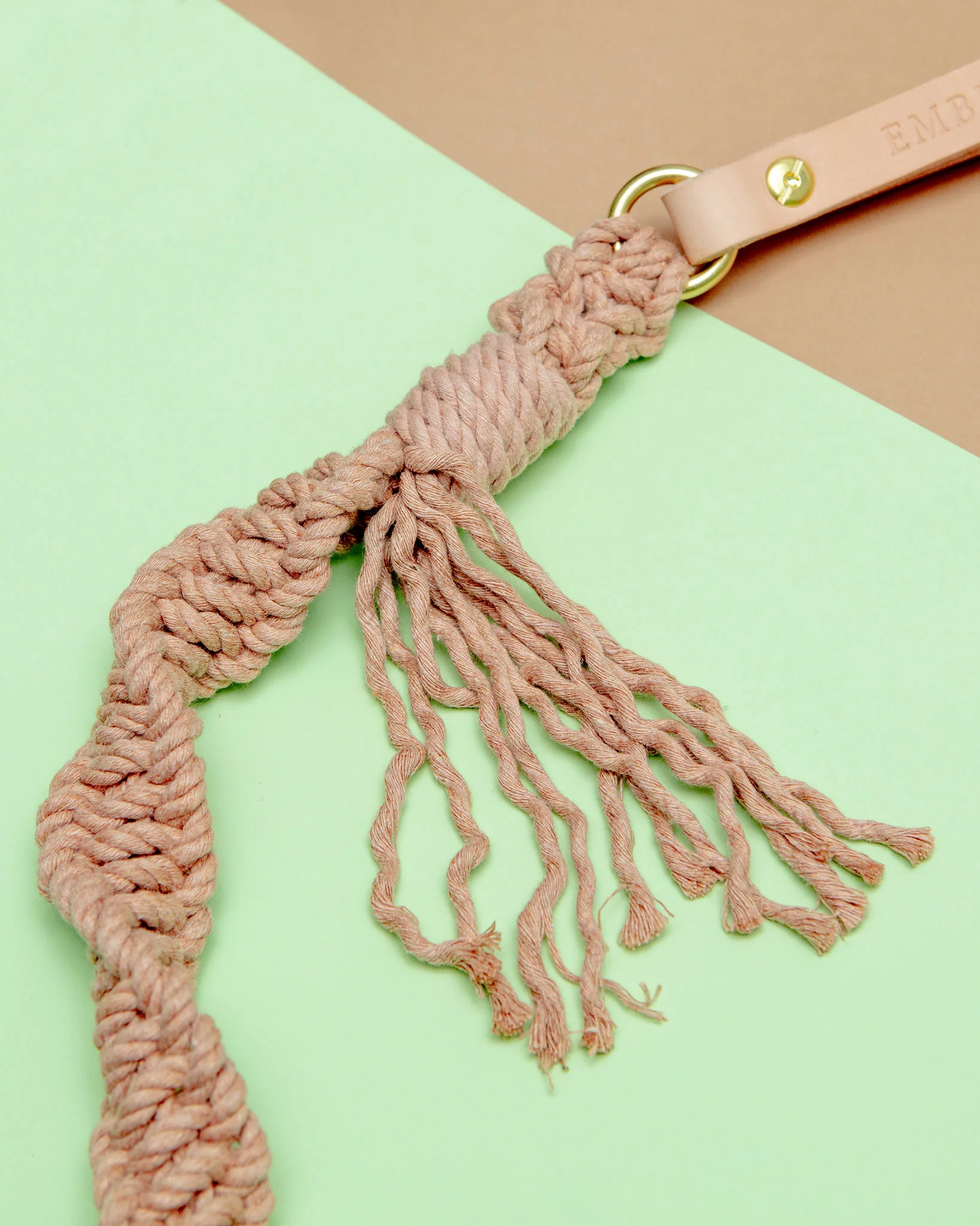 Macrame and Leather Dog Leash in Blush (Made in the USA) - Image 2